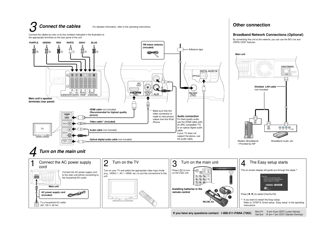 Panasonic SC-BT235 manual Connect the cables, Other connection, Turn on the main unit 