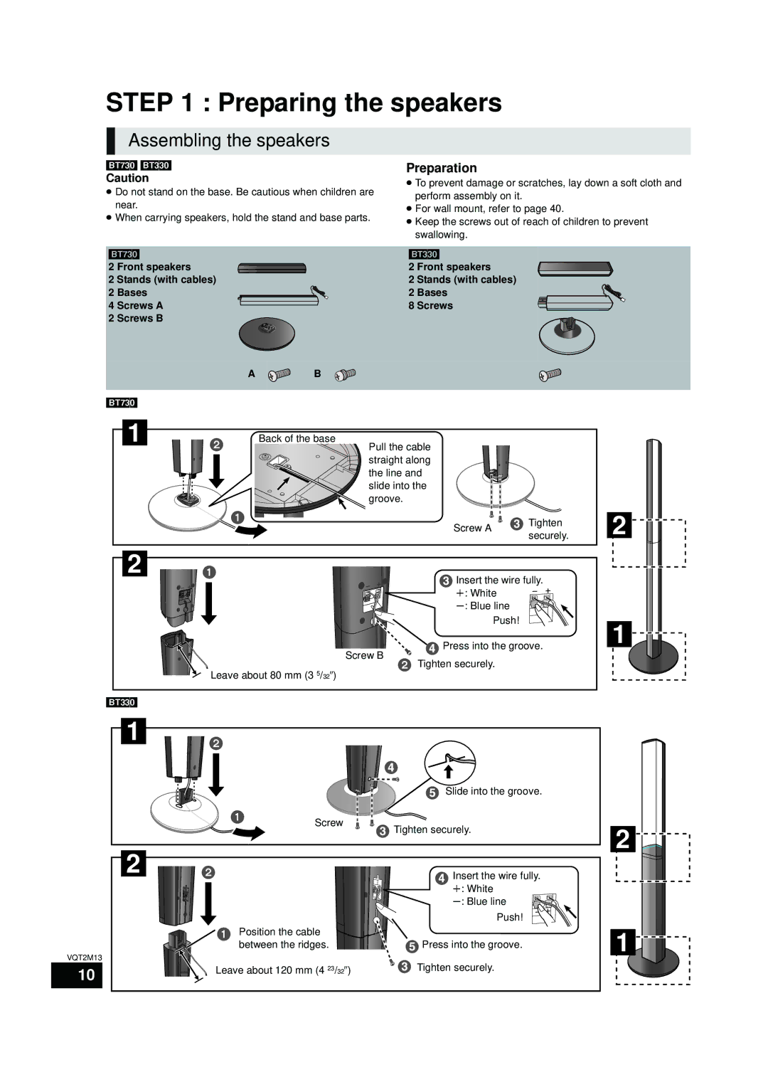 Panasonic SC-BT730, SC-BT330 Preparing the speakers, Assembling the speakers, Preparation, BT730 BT330 