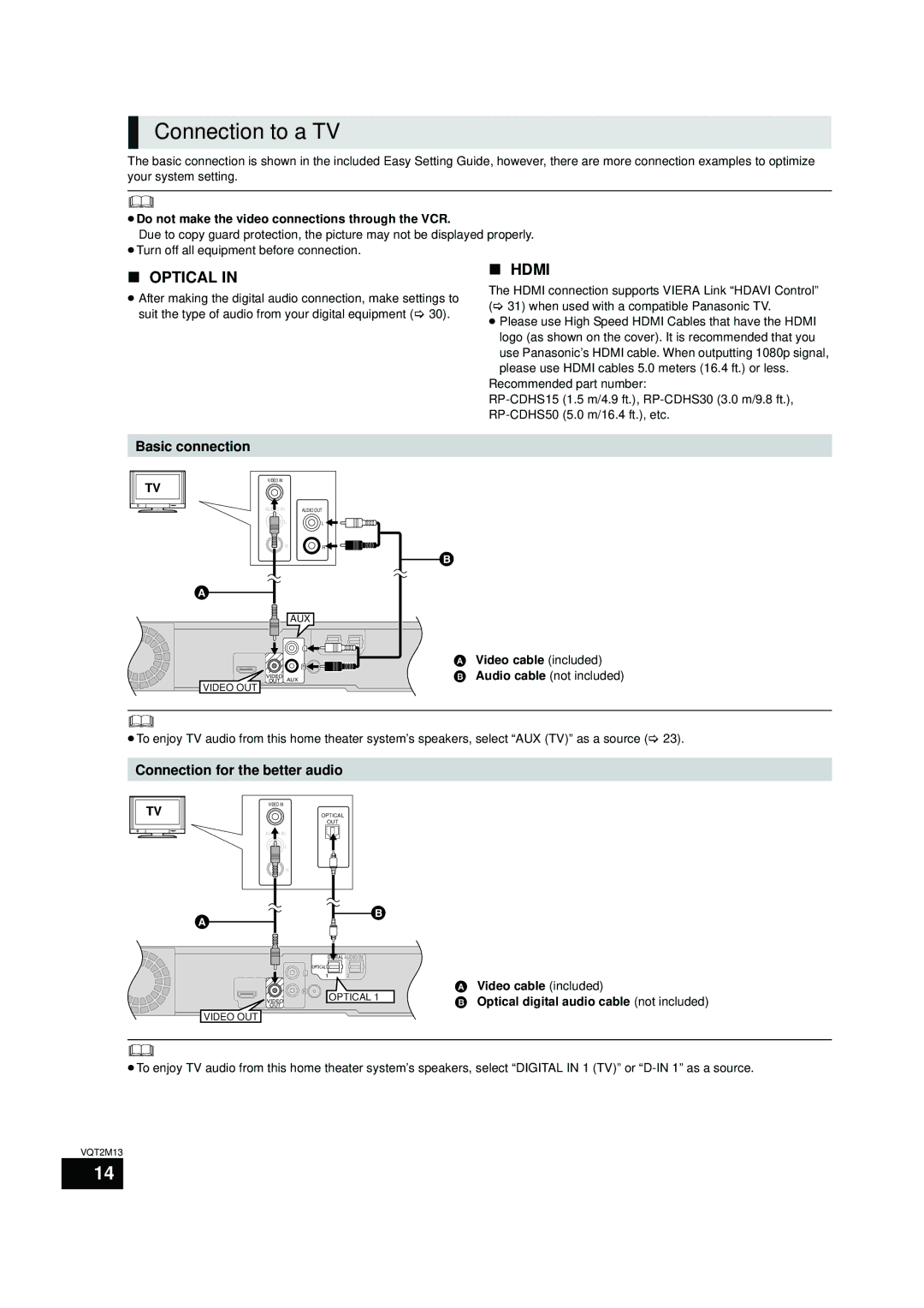 Panasonic SC-BT730, SC-BT330 operating instructions Connection to a TV, Basic connection, Connection for the better audio 