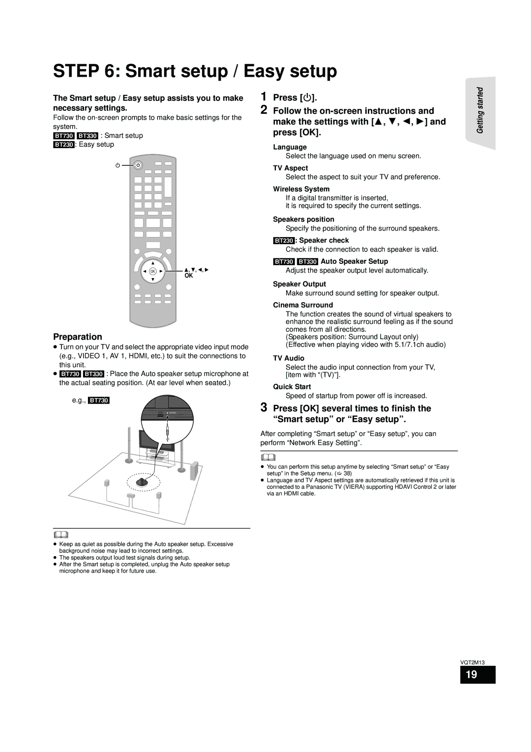 Panasonic SC-BT330, SC-BT730 operating instructions Smart setup / Easy setup 