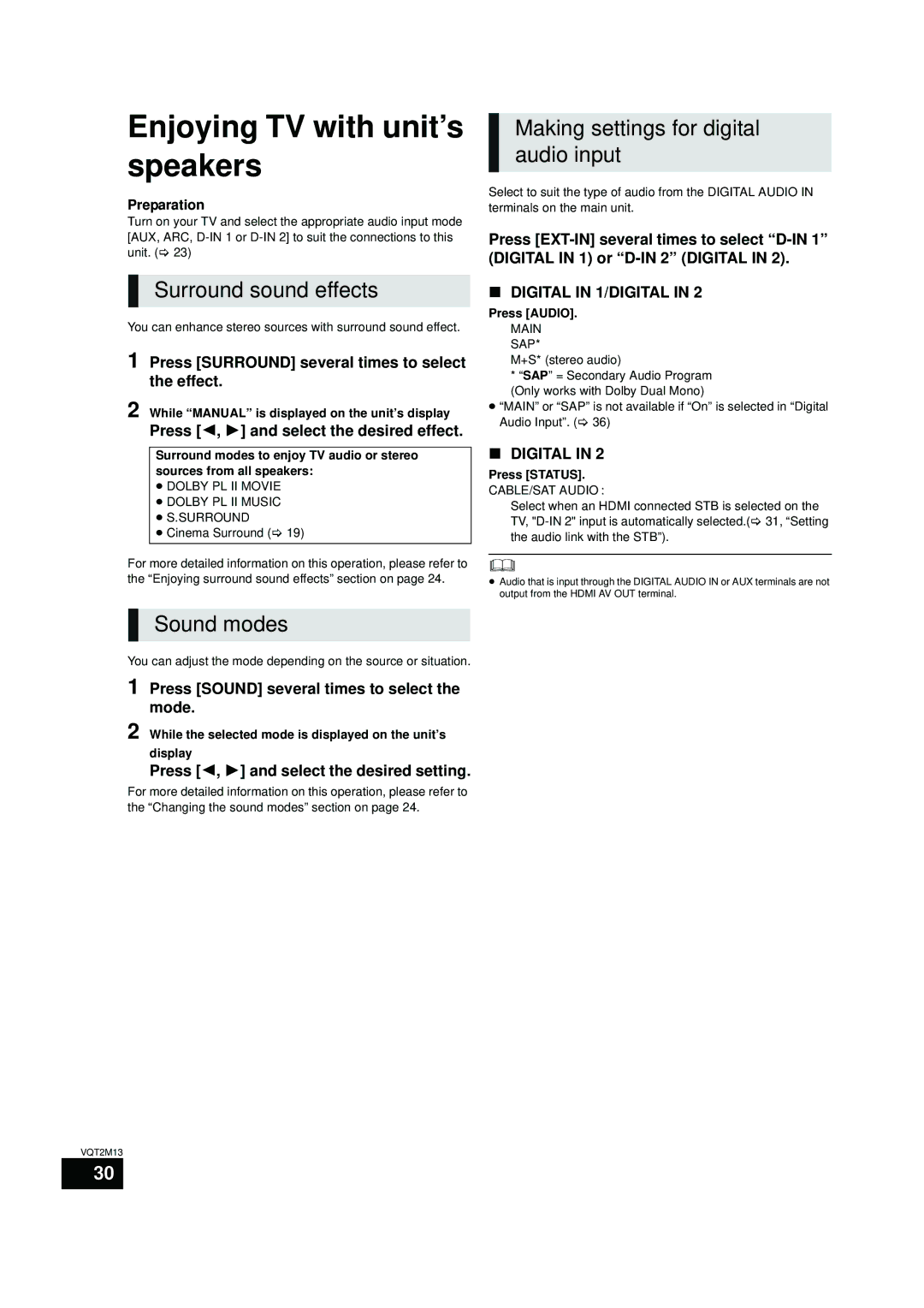 Panasonic SC-BT730, SC-BT330 operating instructions Enjoying TV with unit’s speakers, Surround sound effects, Sound modes 