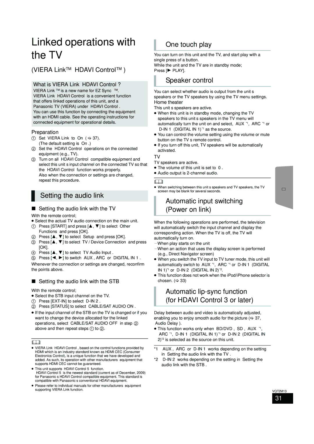 Panasonic SC-BT330, SC-BT730 operating instructions Linked operations with the TV 