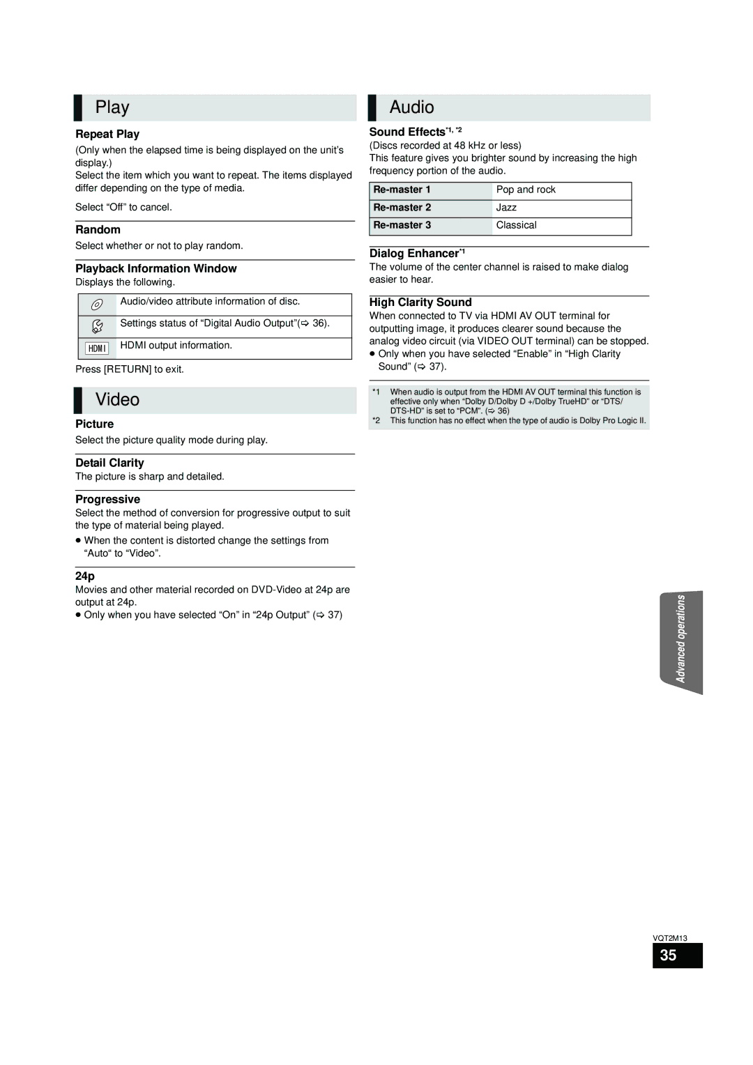 Panasonic SC-BT330, SC-BT730 operating instructions Play, Video, Audio 