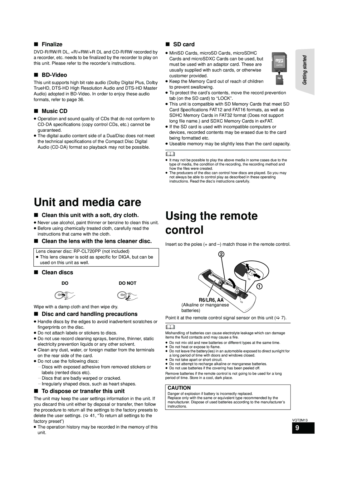 Panasonic SC-BT330, SC-BT730 operating instructions Unit and media care, Using the remote control 