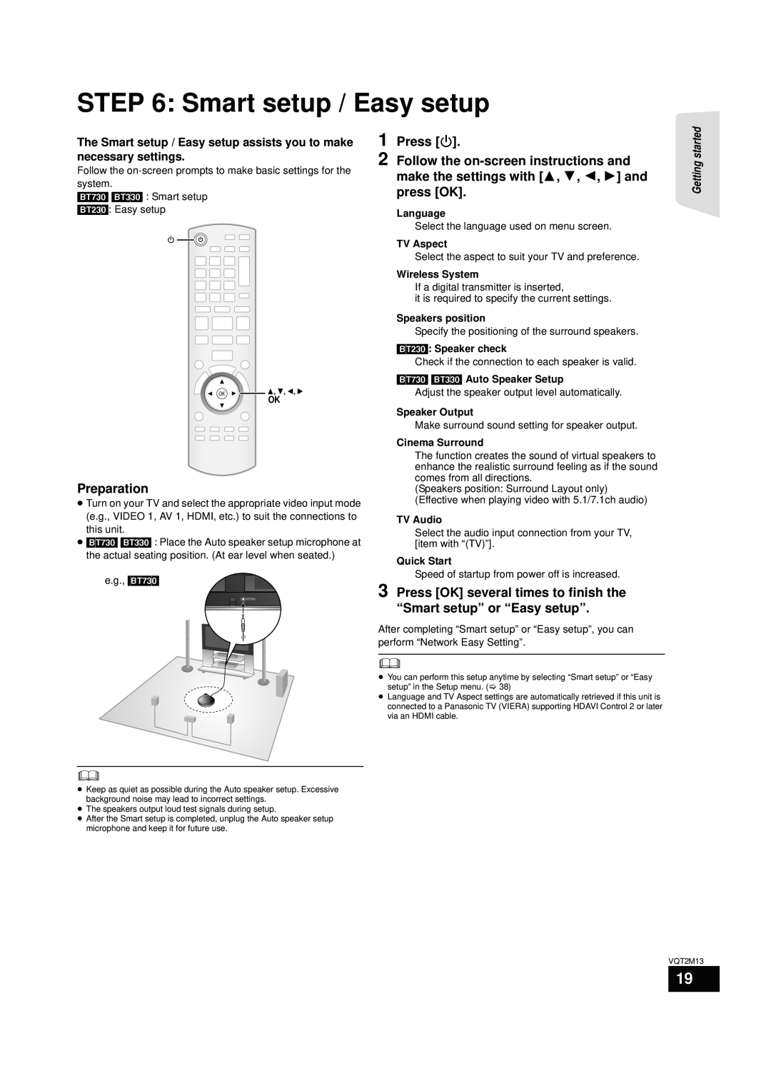 Panasonic SC-BT330, SC-BT730 operating instructions Smart setup / Easy setup, Press Í, Preparation 