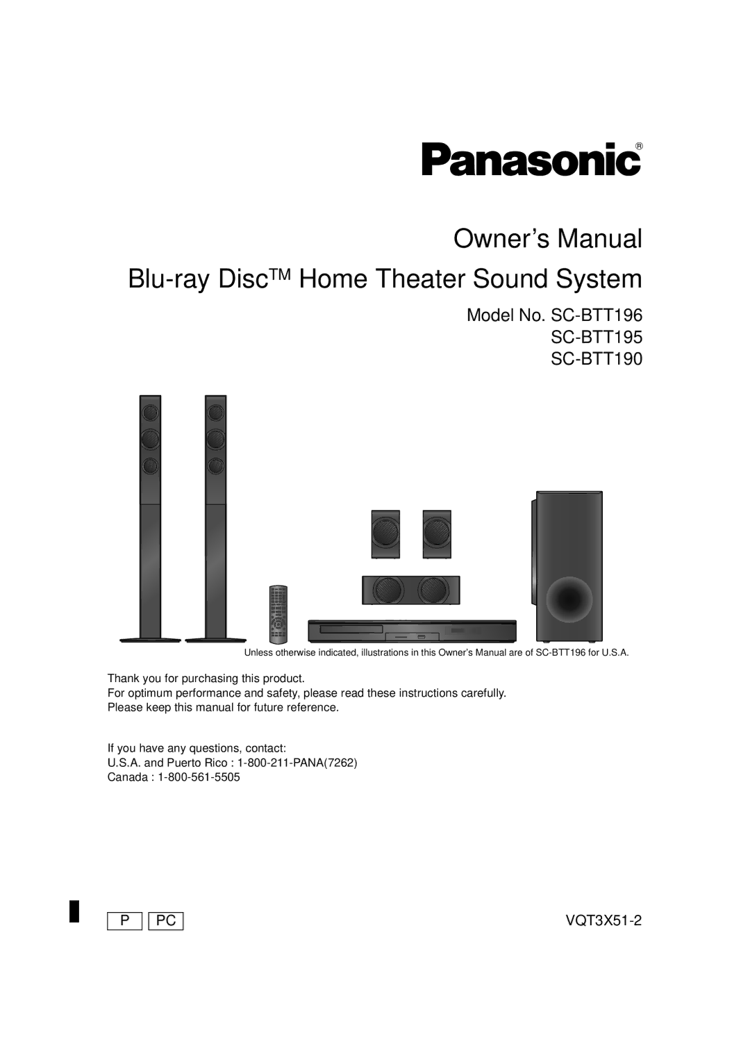 Panasonic SC-BTT196, SC-BTT 195, SC-BTT 190 owner manual SC-BTT195 SC-BTT190 