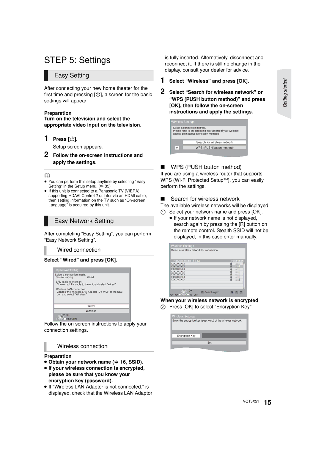 Panasonic SC-BTT 195, SC-BTT196, SC-BTT 190 owner manual Settings, Easy Setting, Easy Network Setting 