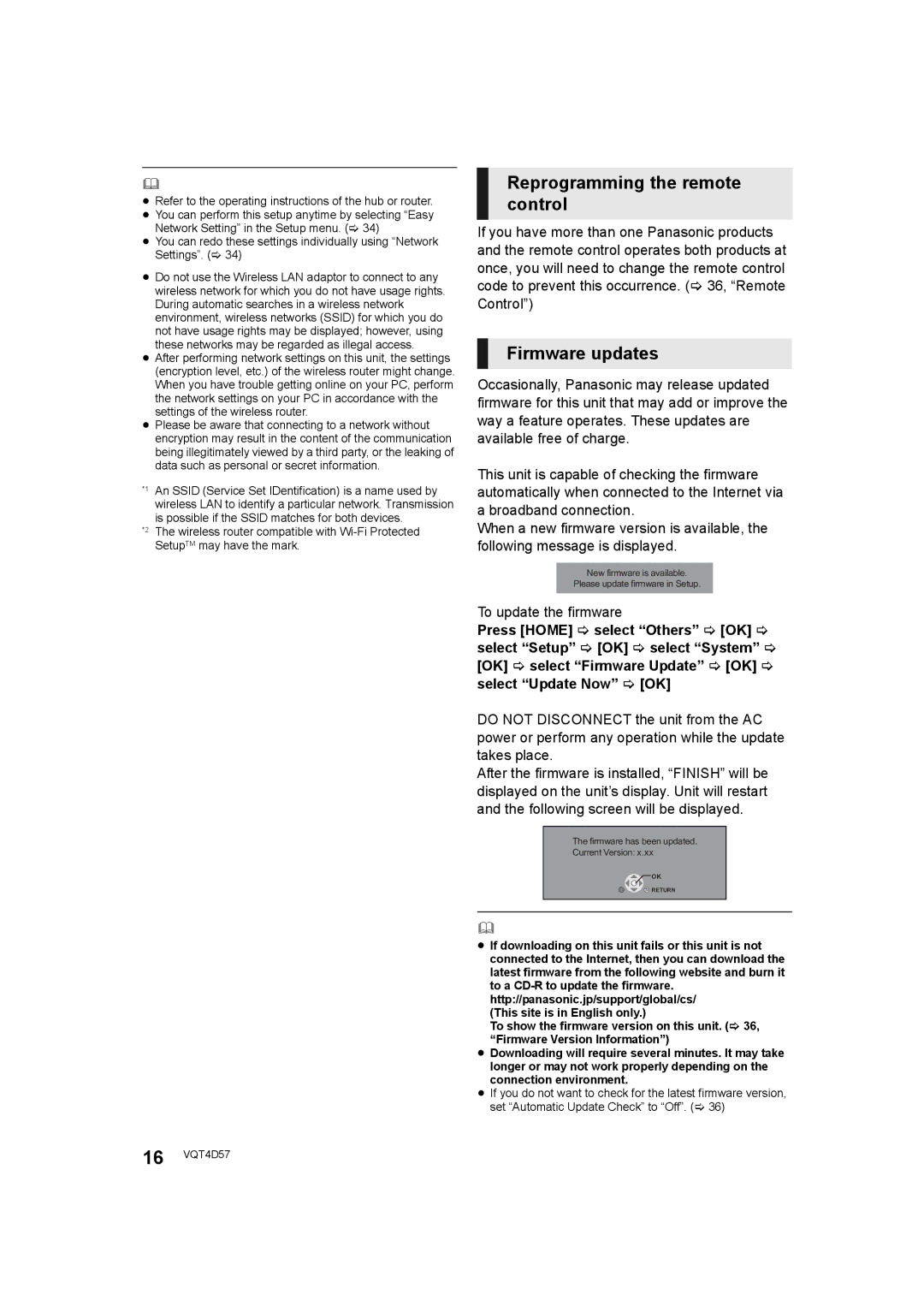 Panasonic SC-BTT190 manual Reprogramming the remote control, Firmware updates, To update the firmware 