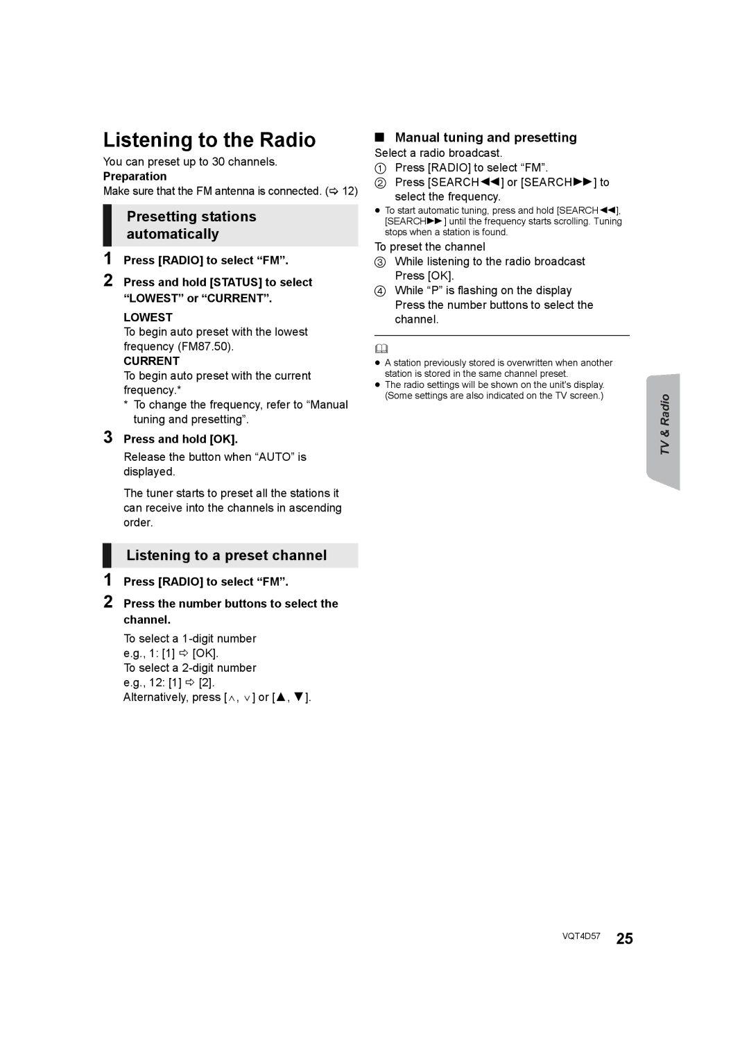 Panasonic SC-BTT190 manual Manual tuning and presetting 