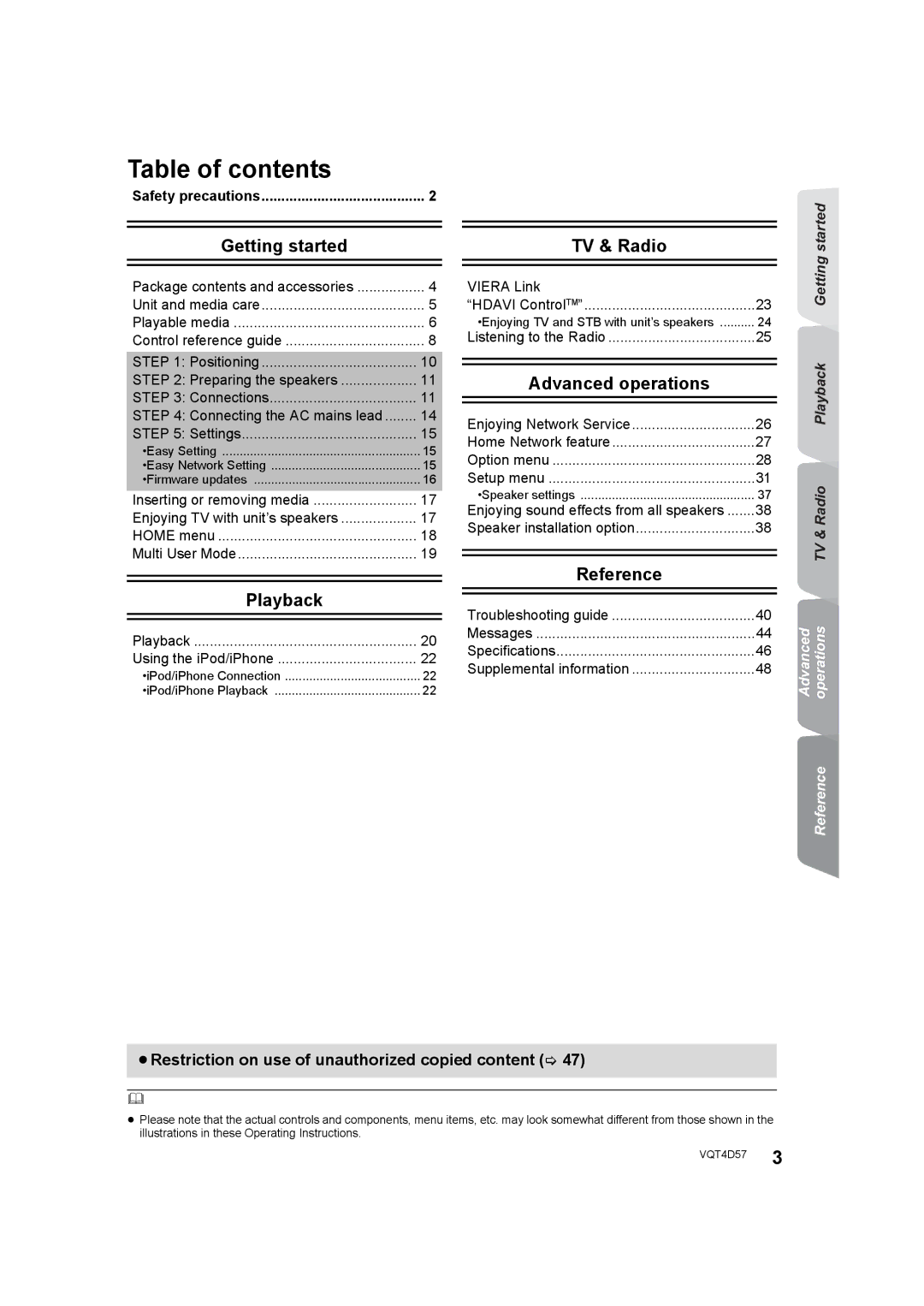 Panasonic SC-BTT190 manual Table of contents 