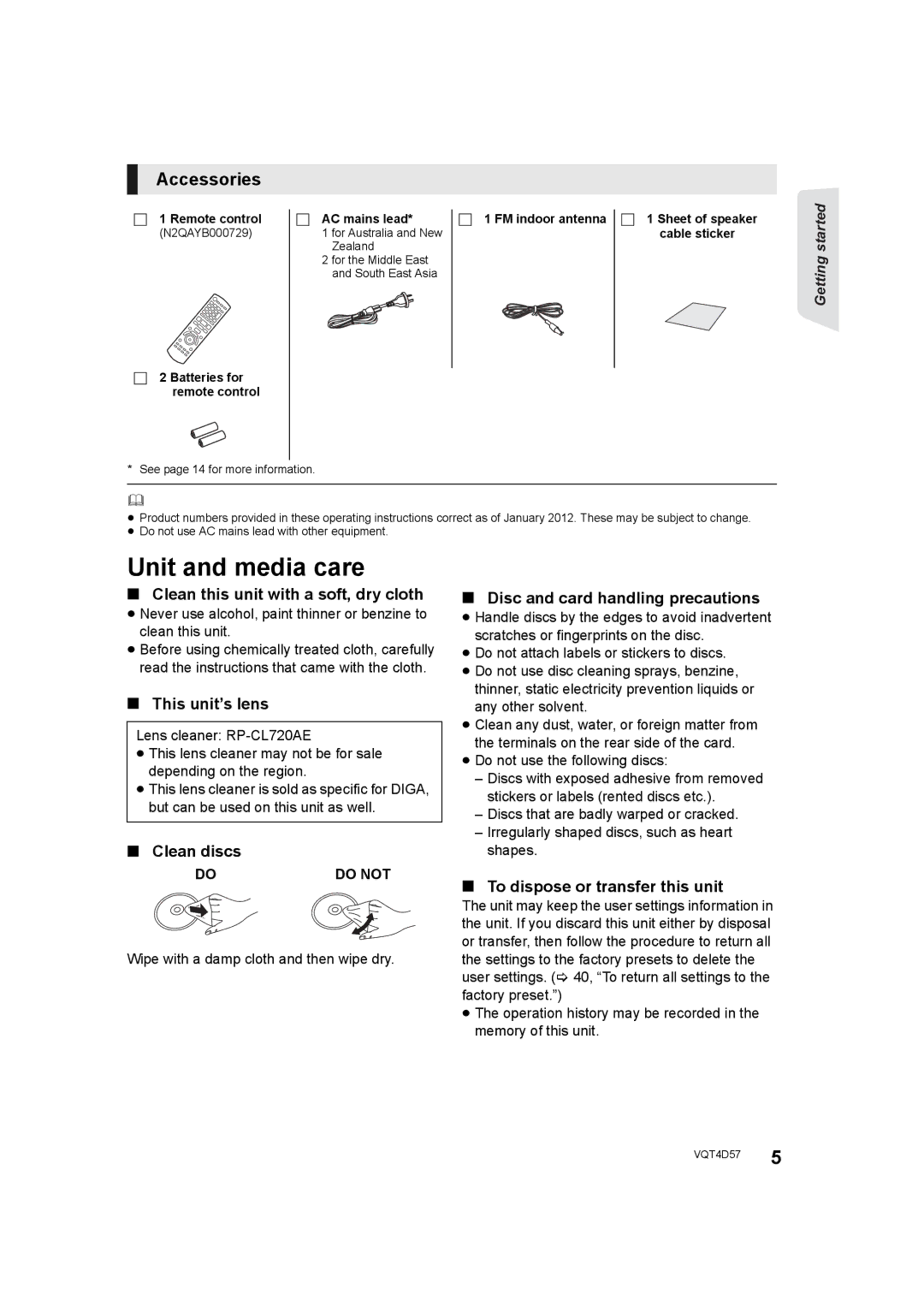 Panasonic SC-BTT190 manual Unit and media care, Accessories 