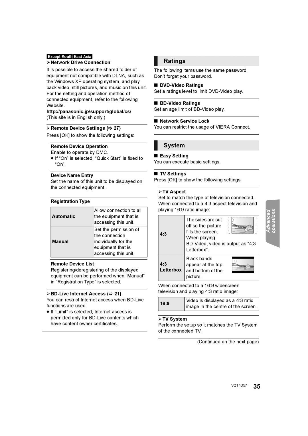 Panasonic SC-BTT190 manual Ratings, System, Advanced, operations 