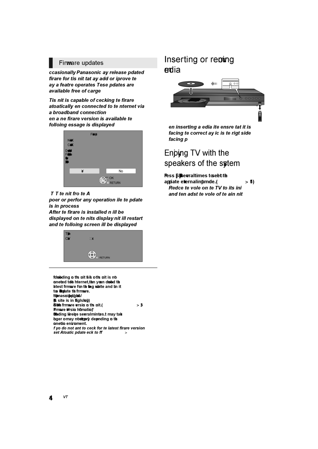 Panasonic SC-BTT105, SC-BTT405, SC-BTT465 owner manual Inserting or removing media, Firmware updates 