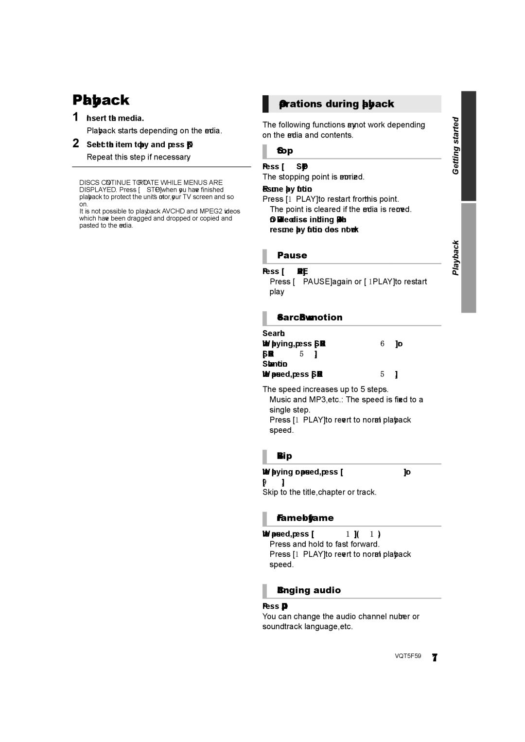 Panasonic SC-BTT105, SC-BTT405, SC-BTT465 owner manual Playback, Operations during playback 