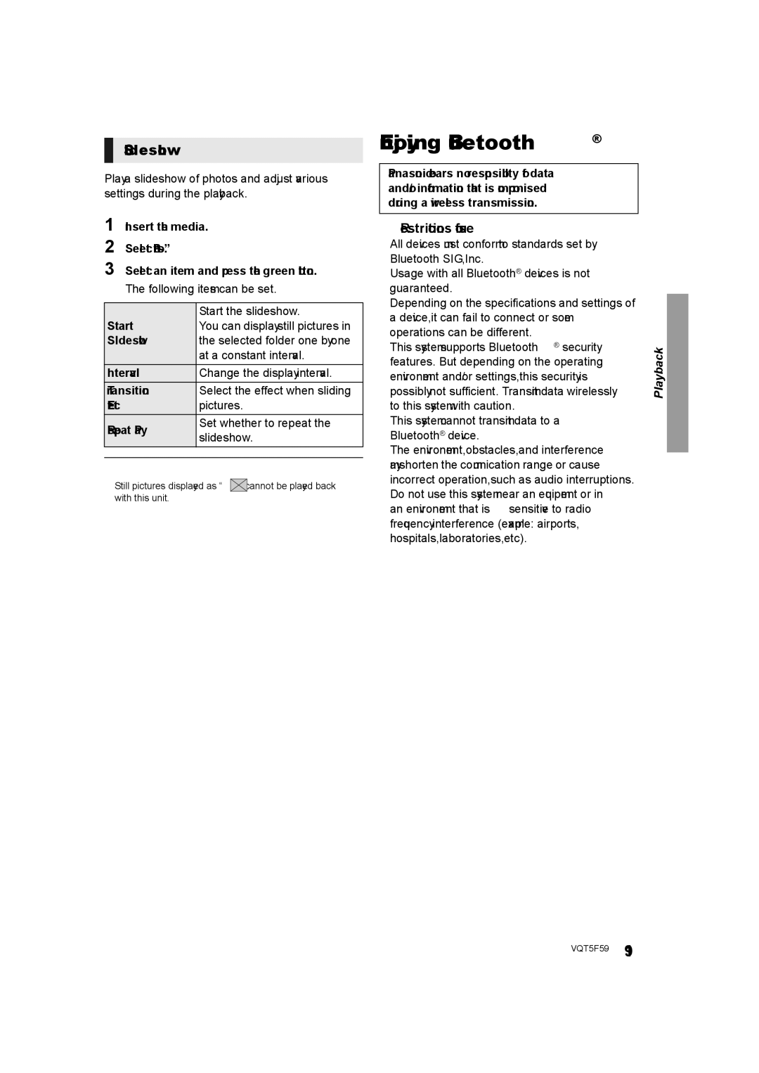 Panasonic SC-BTT465, SC-BTT405, SC-BTT105 owner manual Slideshow, Restrictions of use 