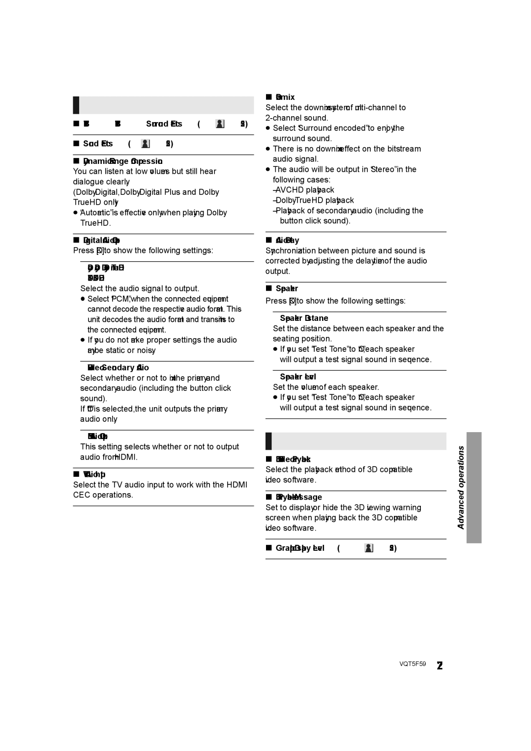 Panasonic SC-BTT405, SC-BTT465, SC-BTT105 owner manual Sound 