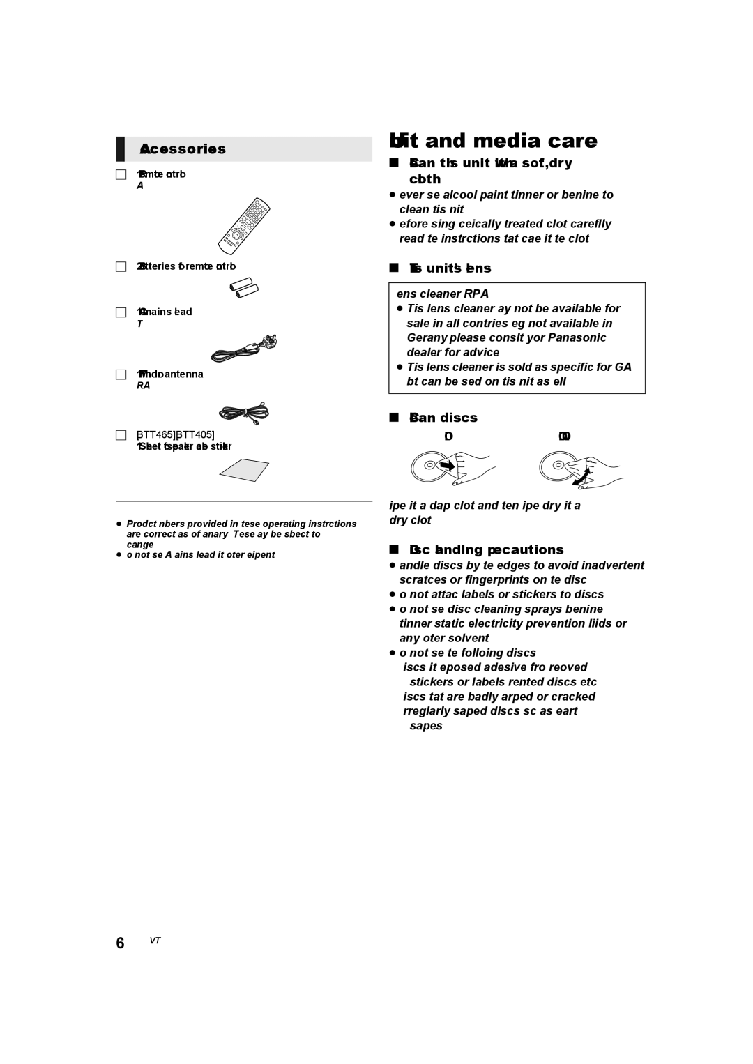 Panasonic SC-BTT405, SC-BTT465, SC-BTT105 owner manual Unit and media care, Accessories 