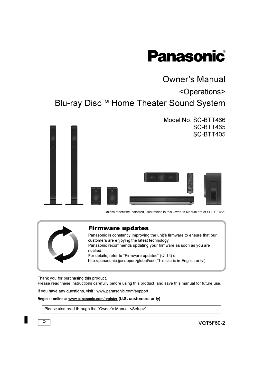 Panasonic SC-BTT465, SC-BTT405, SC-BTT466 owner manual Blu-ray DiscTM Home Theater Sound System 