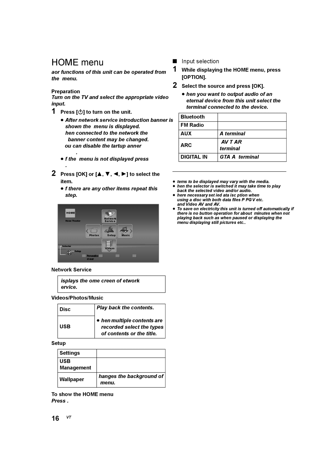 Panasonic SC-BTT465, SC-BTT405, SC-BTT466 owner manual Home menu, Input selection 