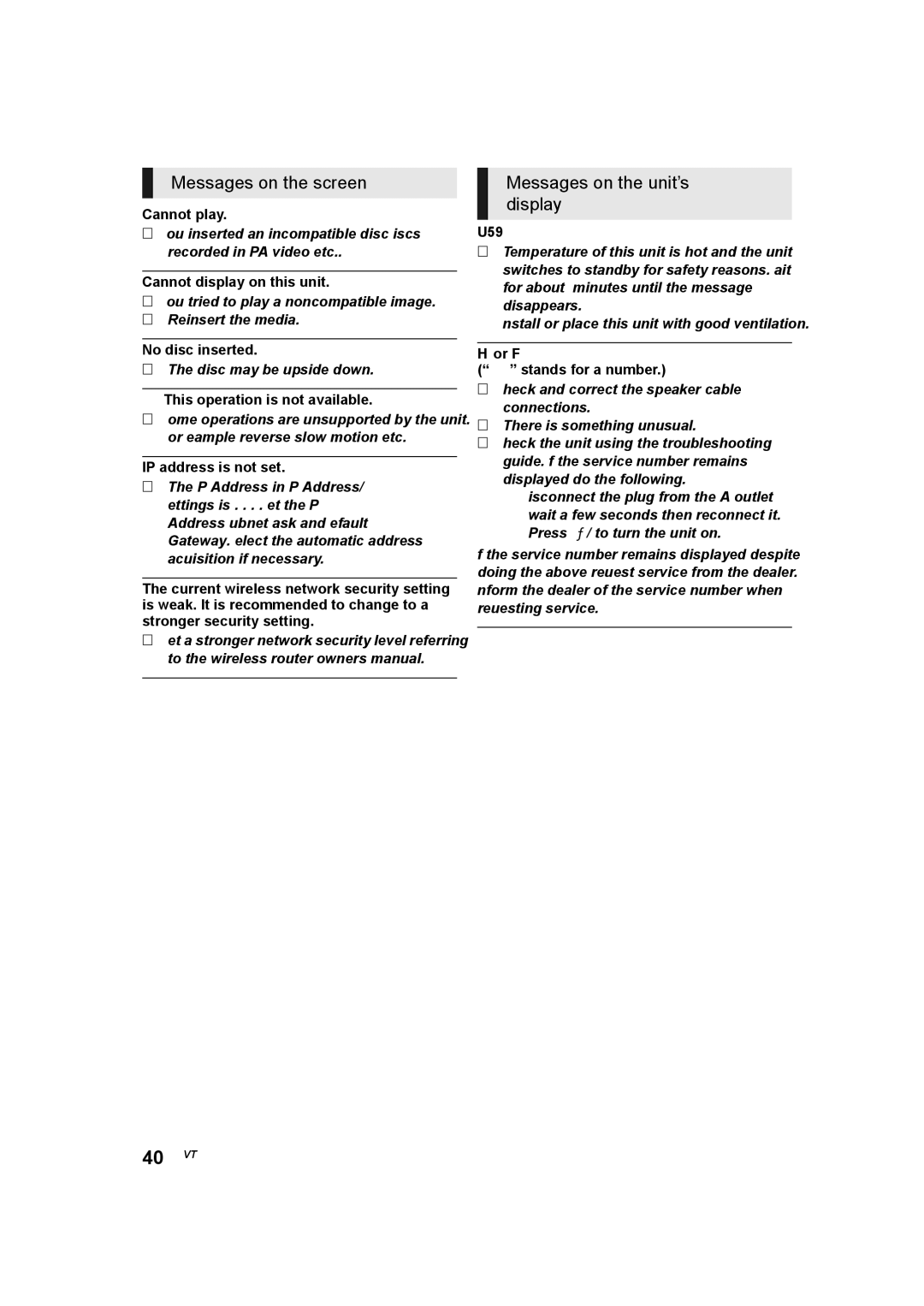 Panasonic SC-BTT465, SC-BTT405, SC-BTT466 owner manual Messages on the screen, Messages on the unit’s display 