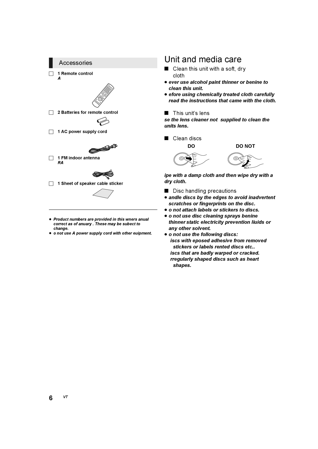 Panasonic SC-BTT405, SC-BTT465, SC-BTT466 owner manual Unit and media care, Accessories 