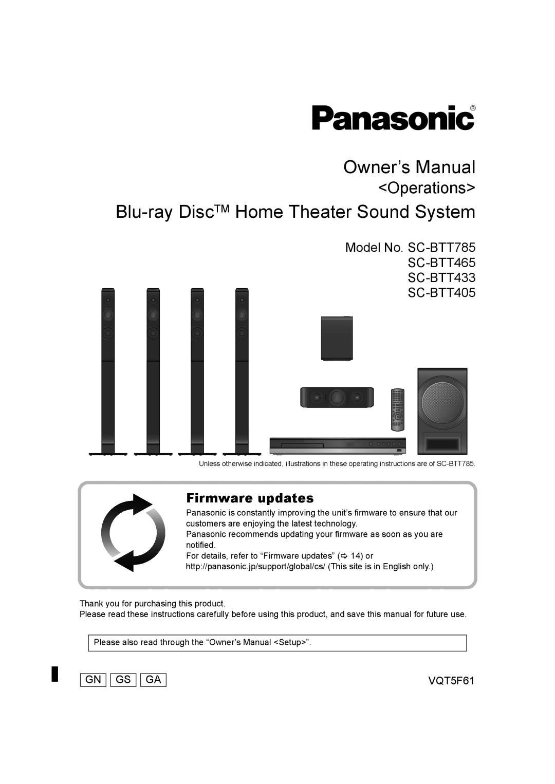 Panasonic SC-BTT465, SC-BTT405, SC-BTT785, SC-BTT433 owner manual Blu-ray DiscTM Home Theater Sound System 