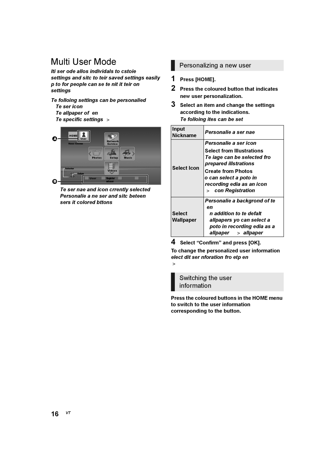 Panasonic SC-BTT405, SC-BTT465, SC-BTT785, SC-BTT433 owner manual Multi User Mode, Switching the user information 