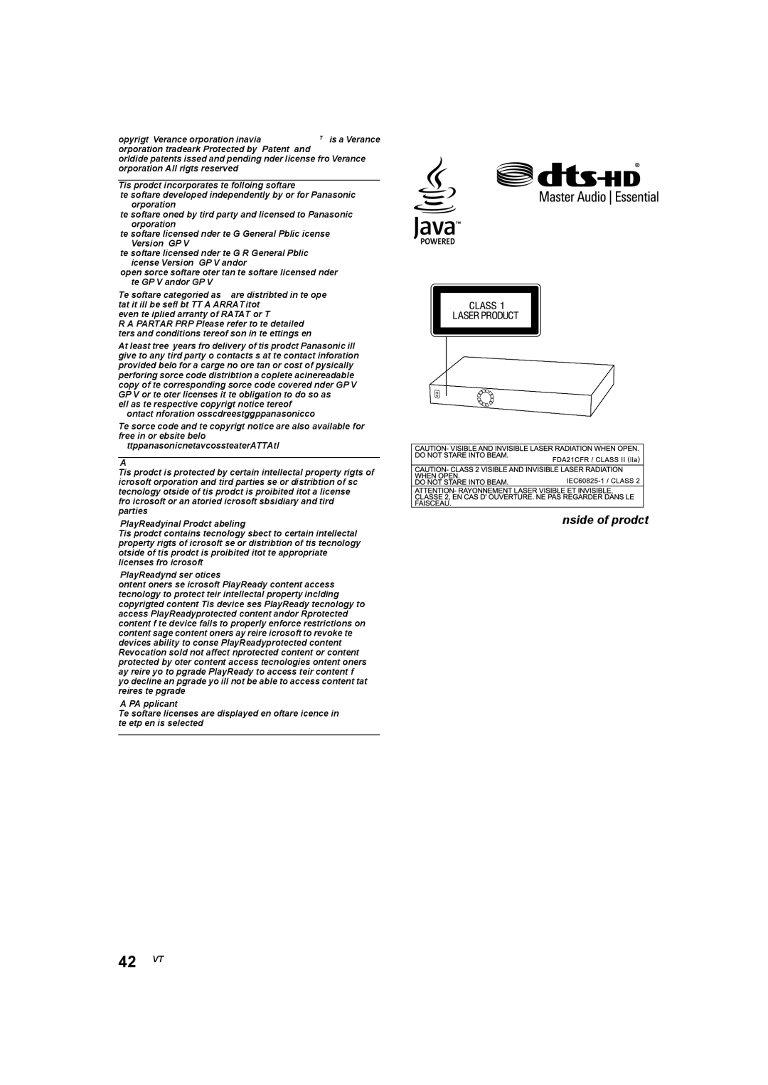 Panasonic SC-BTT785, SC-BTT405, SC-BTT465, SC-BTT433 owner manual Inside of product 