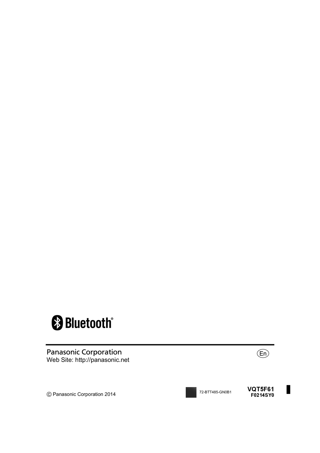 Panasonic SC-BTT405, SC-BTT465, SC-BTT785, SC-BTT433 owner manual Panasonic Corporation, F0214SY0 