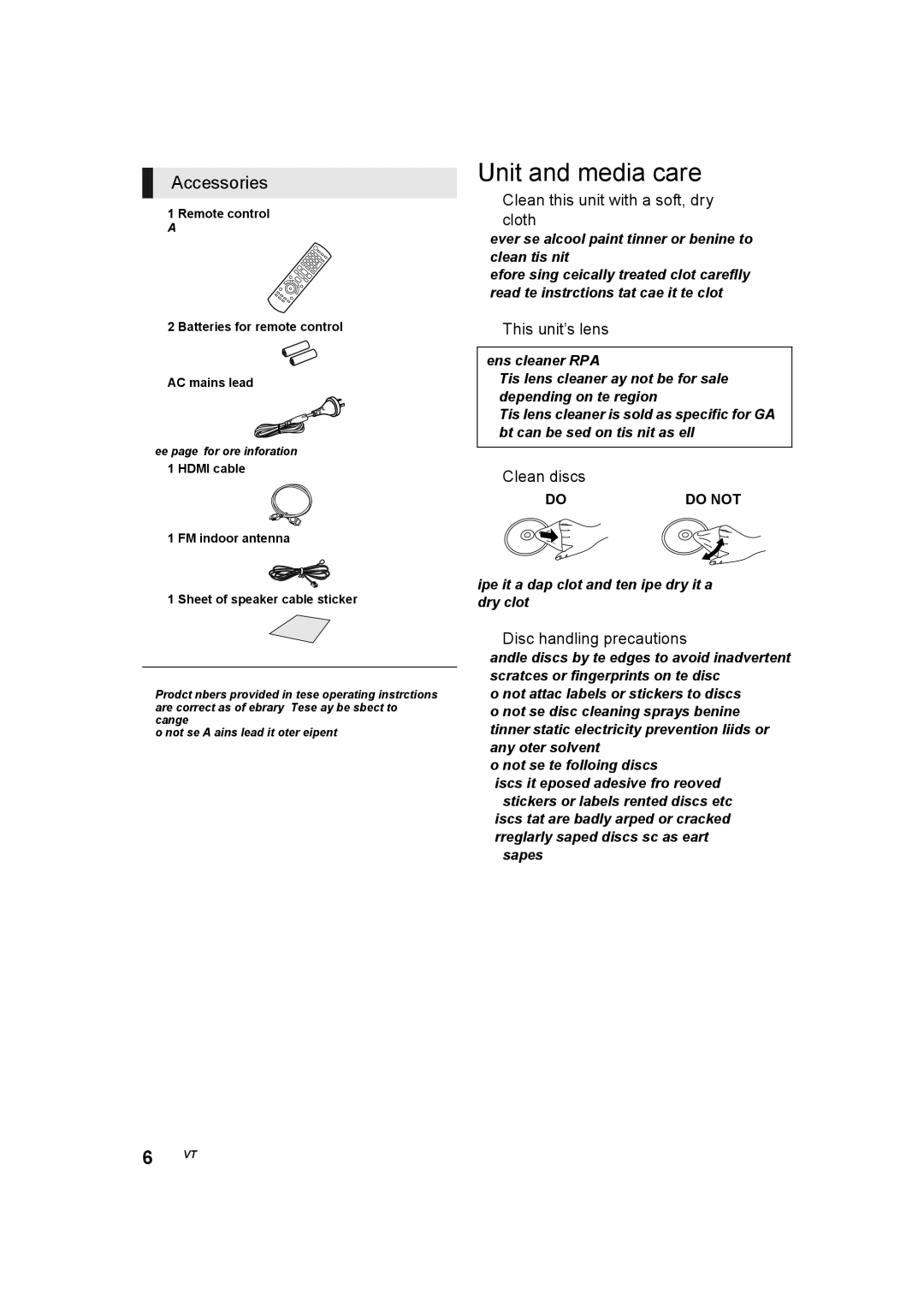 Panasonic SC-BTT785, SC-BTT405, SC-BTT465, SC-BTT433 owner manual Unit and media care, Accessories 