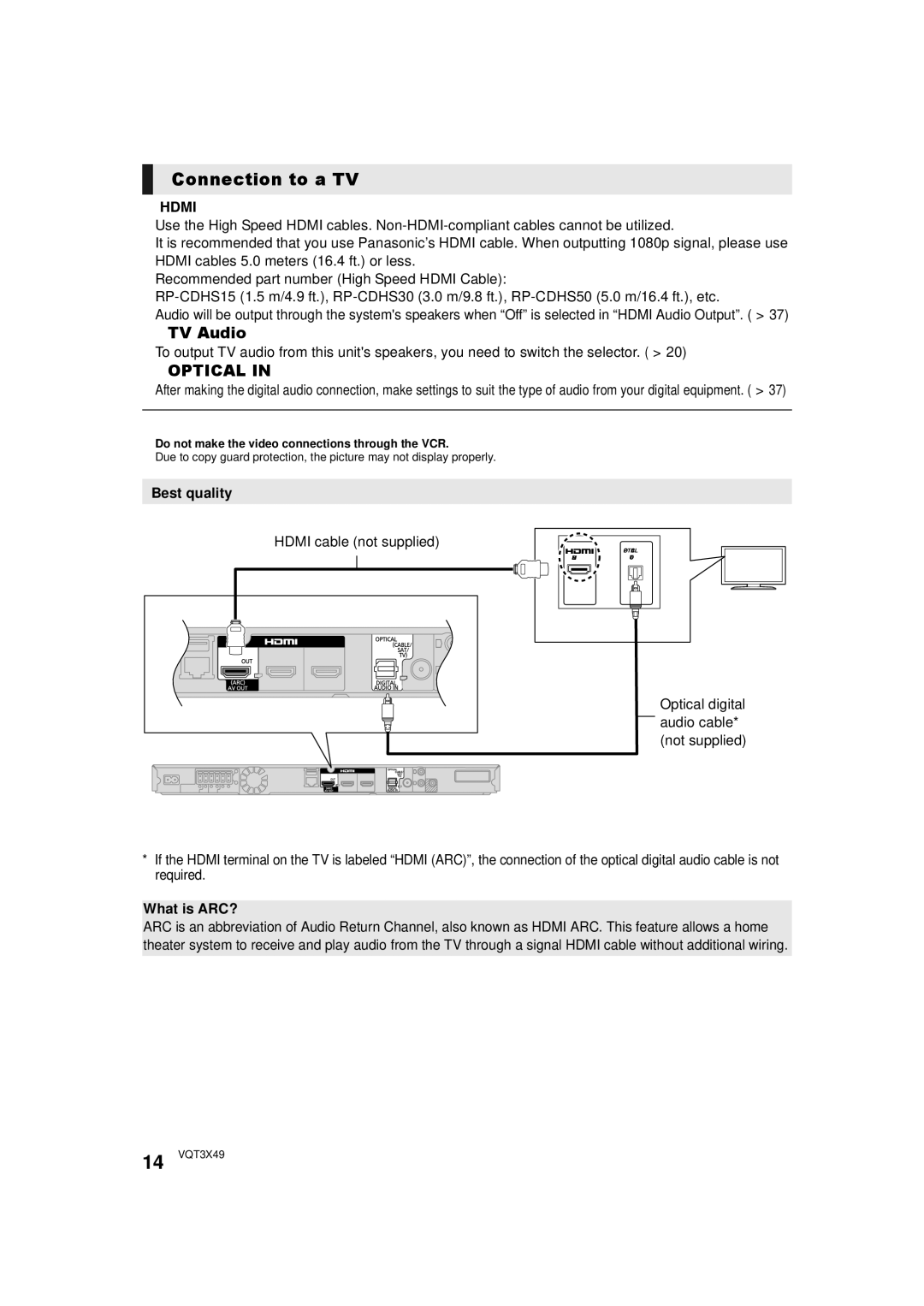 Panasonic SC-BTT490 owner manual Connection to a TV, TV Audio, Hdmi, Best quality, What is ARC? 