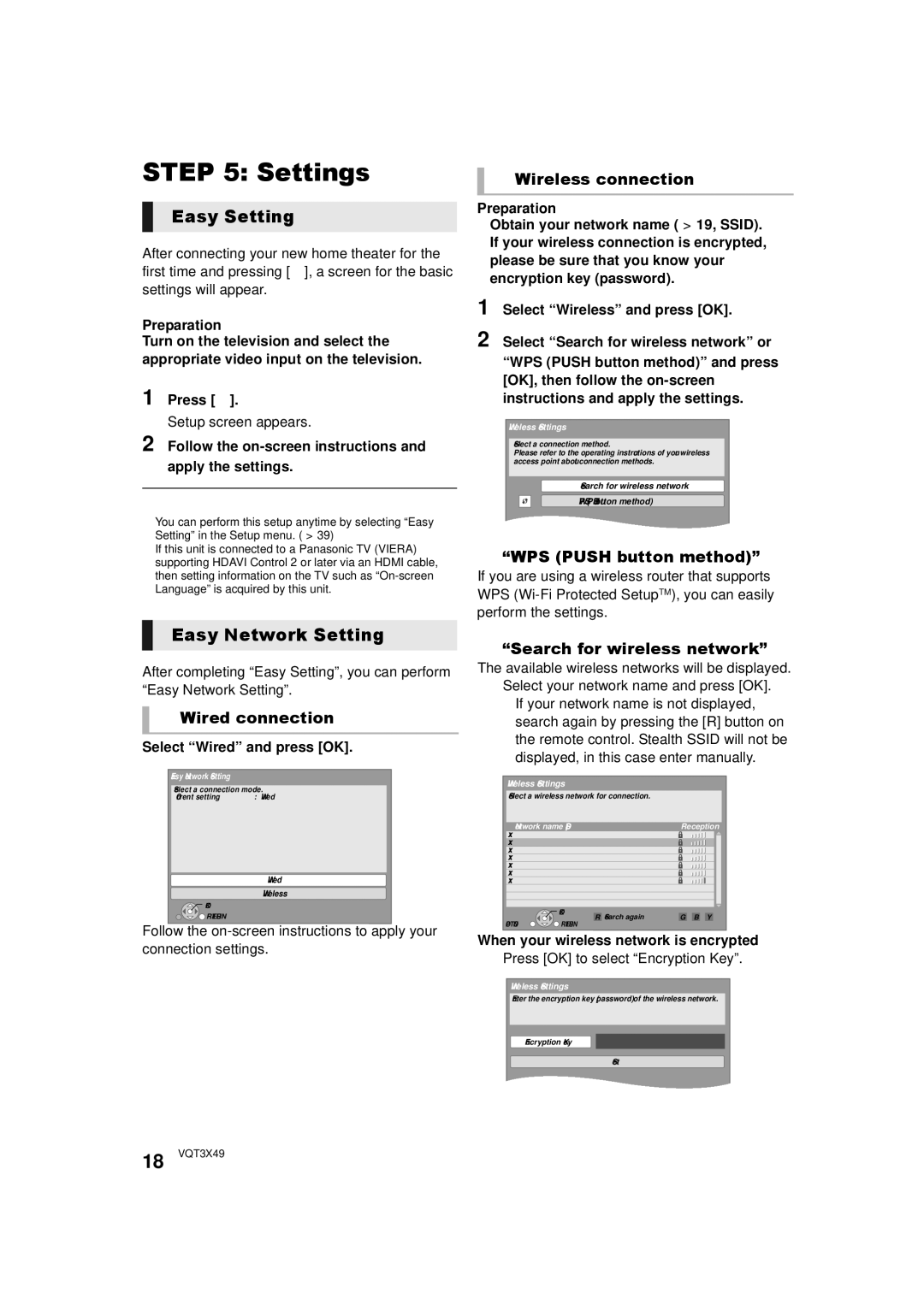 Panasonic SC-BTT490 owner manual Settings, Easy Setting, Easy Network Setting 