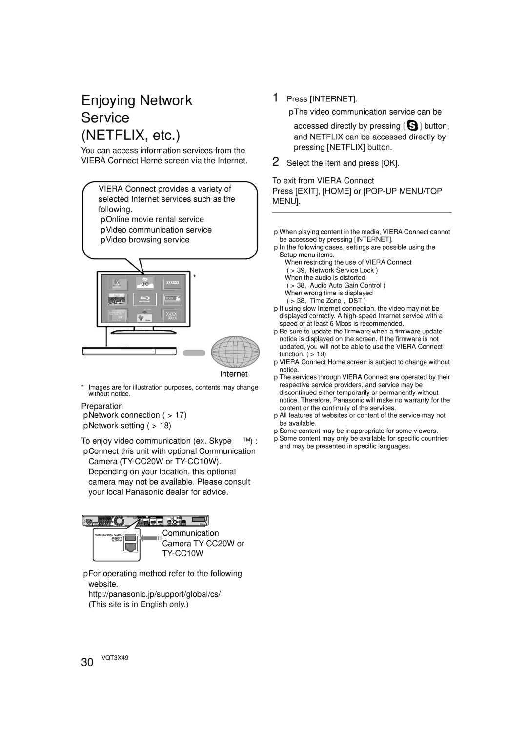 Panasonic SC-BTT490 owner manual Enjoying Network Service NETFLIX, etc, TY-CC10W 