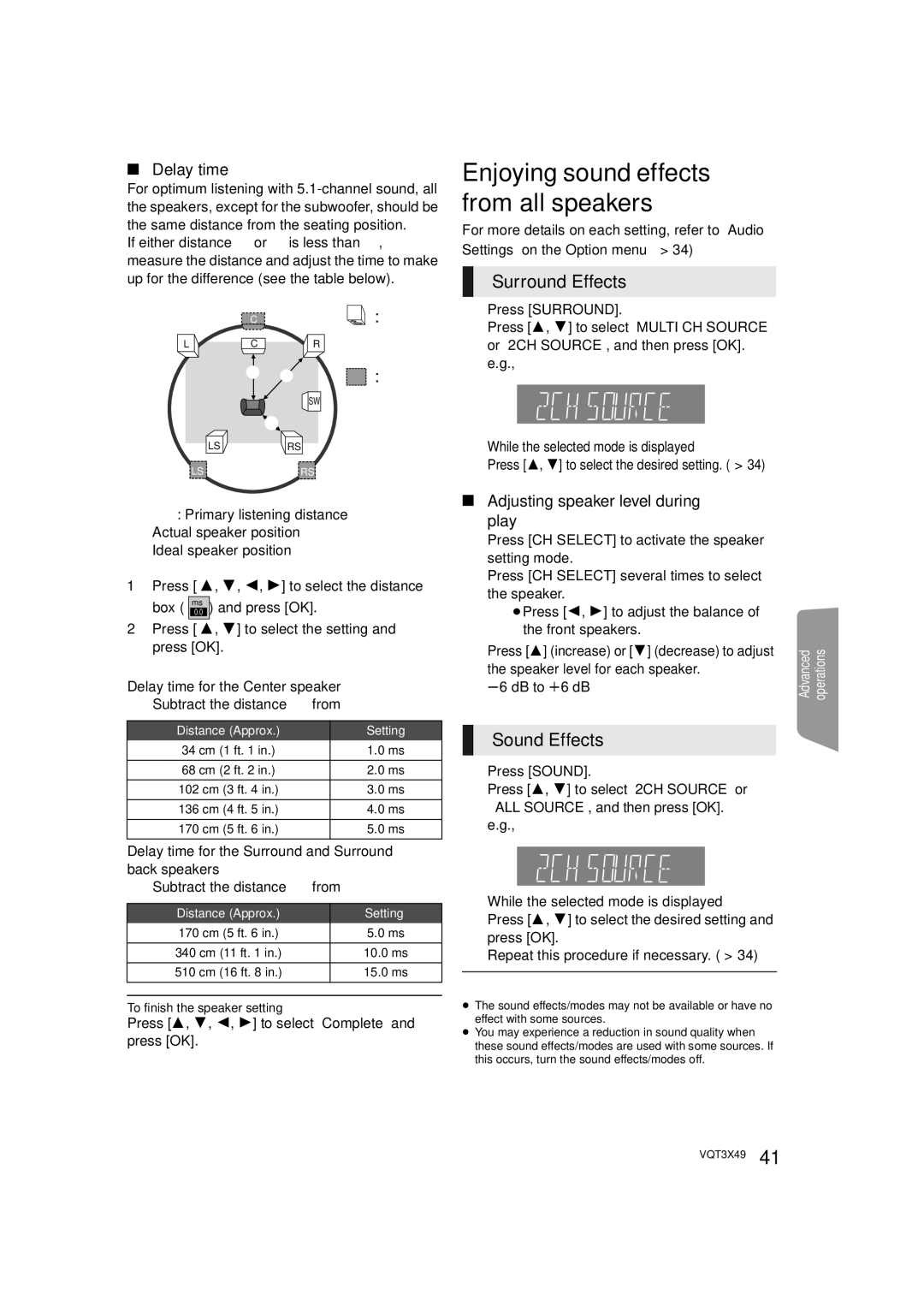 Panasonic SC-BTT490 owner manual Surround Effects, Sound Effects, Delay time, Adjusting speaker level during Play 