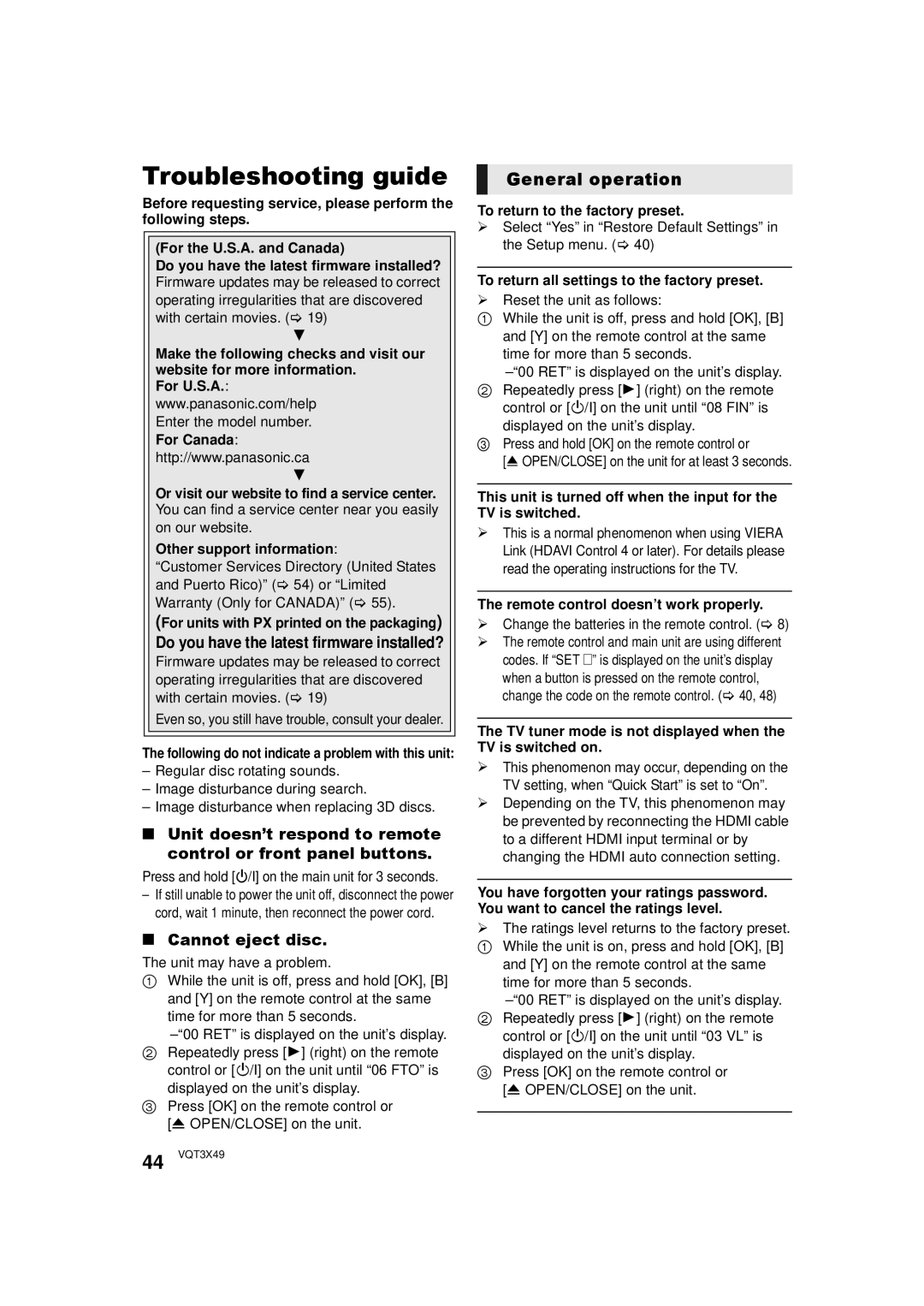 Panasonic SC-BTT490 owner manual Troubleshooting guide, General operation, Do you have the latest firmware installed? 