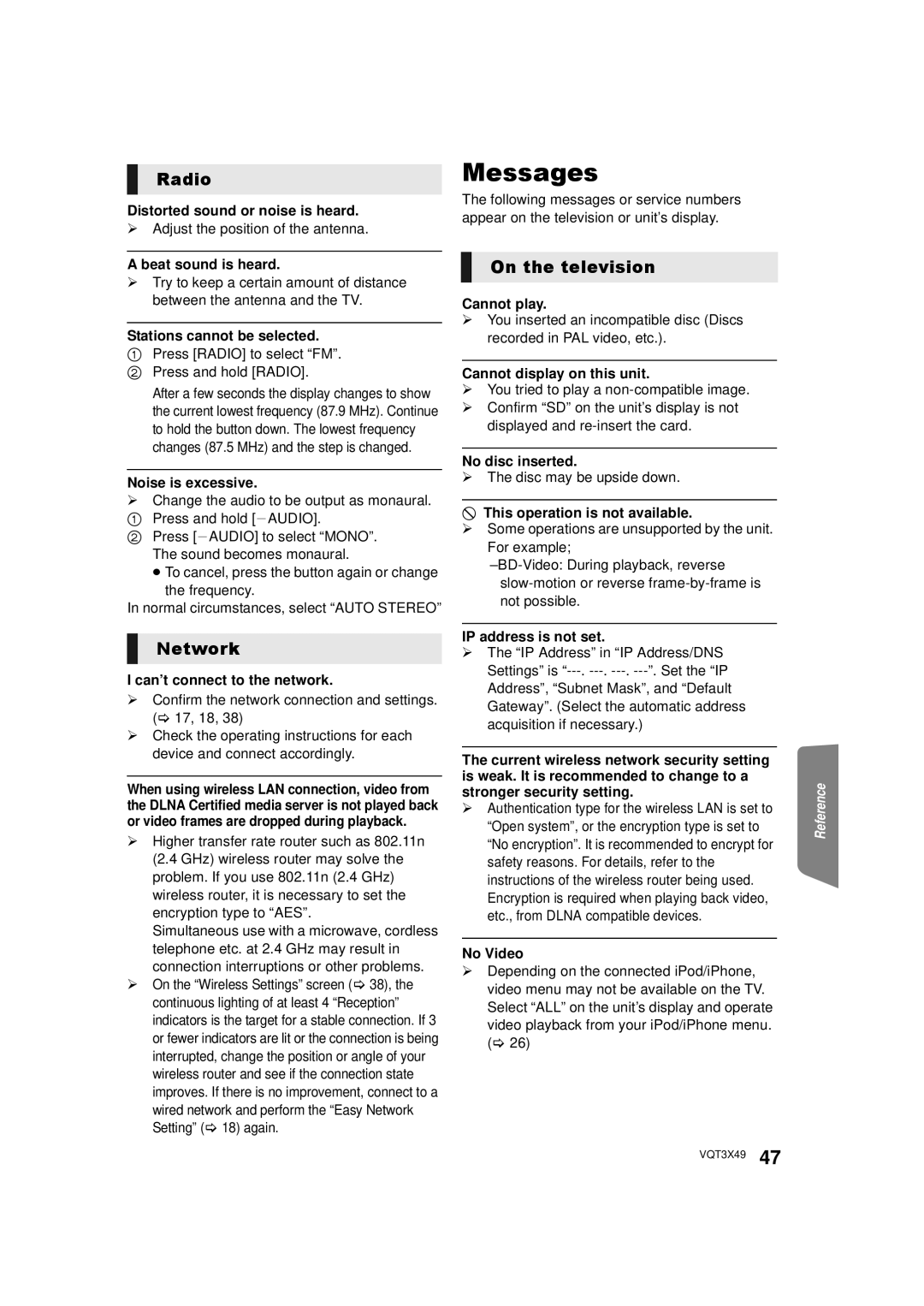 Panasonic SC-BTT490 owner manual Messages, Radio, On the television 