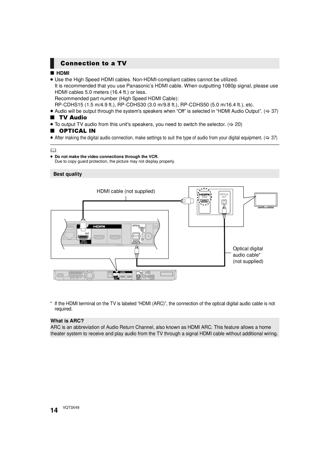 Panasonic SC-BTT490 owner manual Connection to a TV, TV Audio, Optical In 