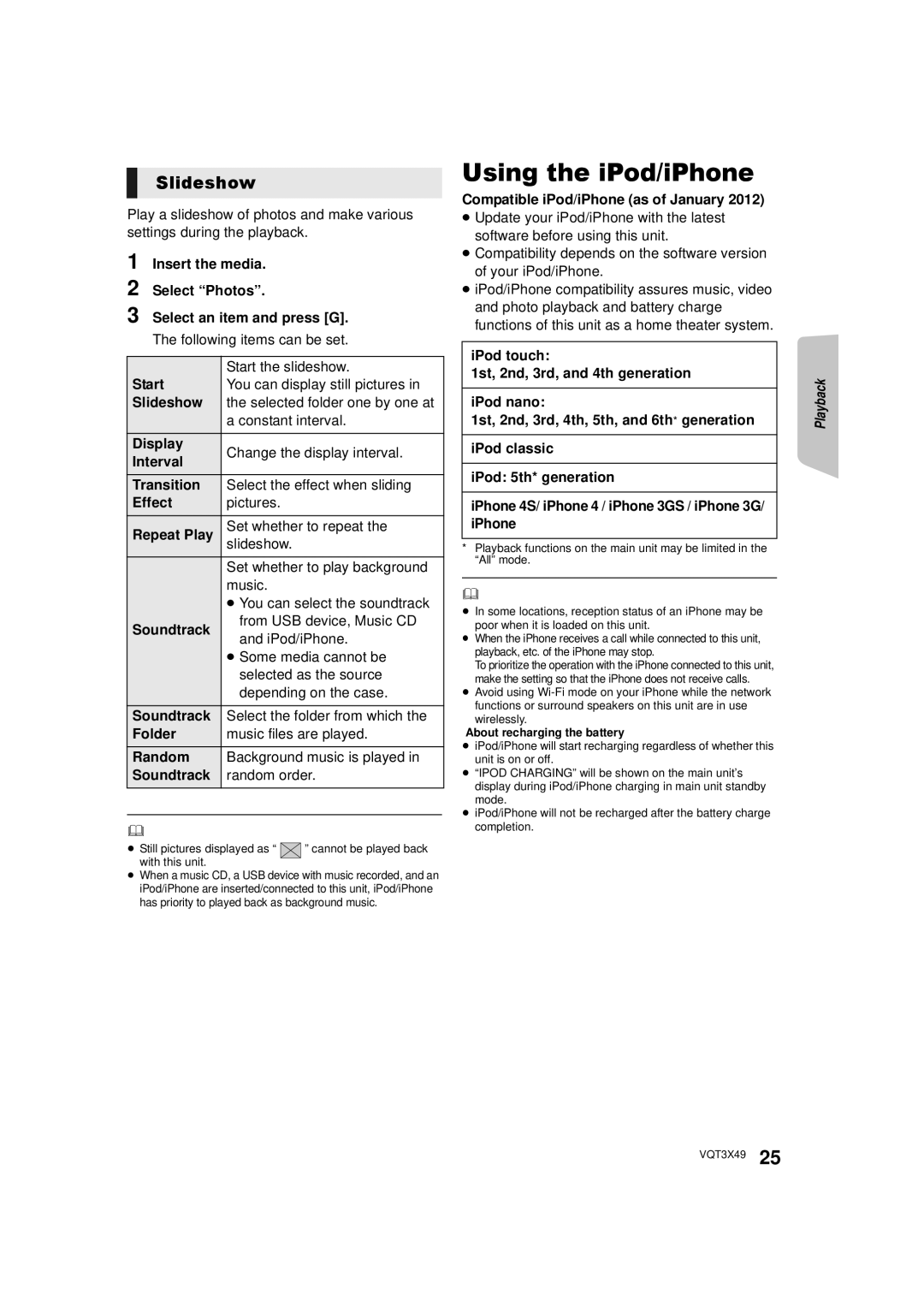 Panasonic SC-BTT490 owner manual Using the iPod/iPhone, Slideshow 