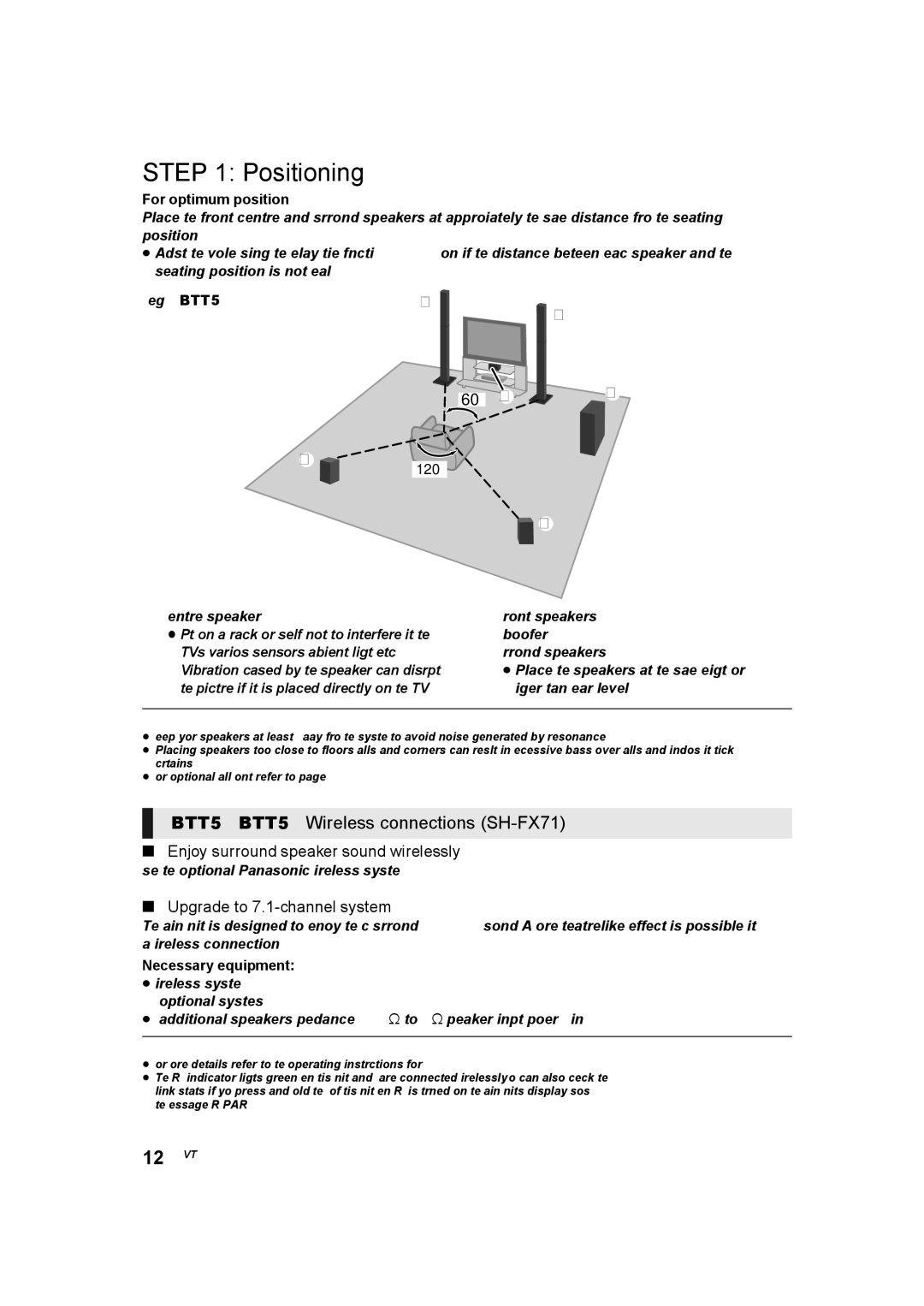 Panasonic SC-BTT560 SC-BTT500 SC-BTT460 SC-BTT400 manual Positioning, BTT560 BTT500 Wireless connections SH-FX71, 60  