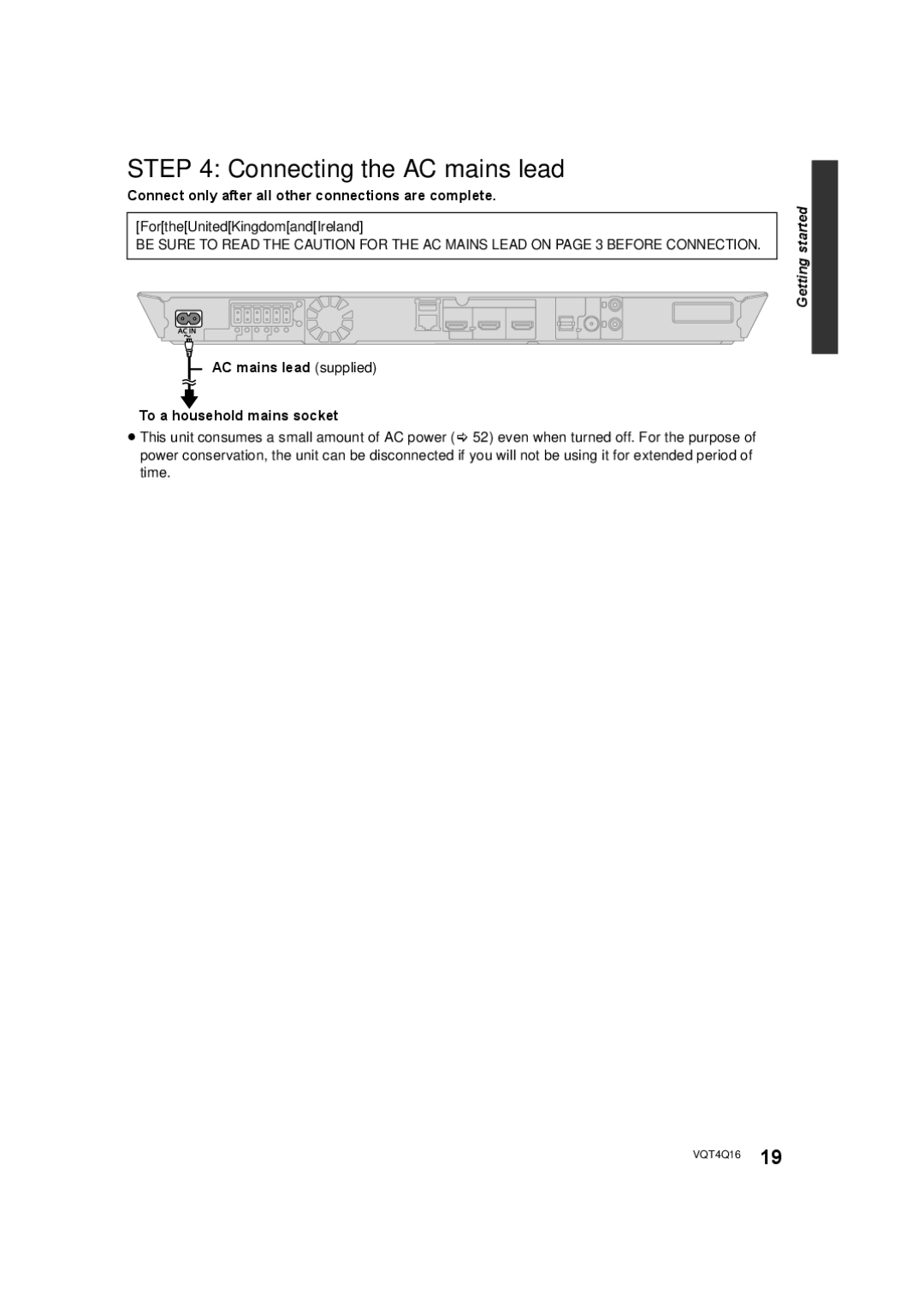 Panasonic SC-BTT560 SC-BTT500 SC-BTT460 SC-BTT400 manual Connecting the AC mains lead 