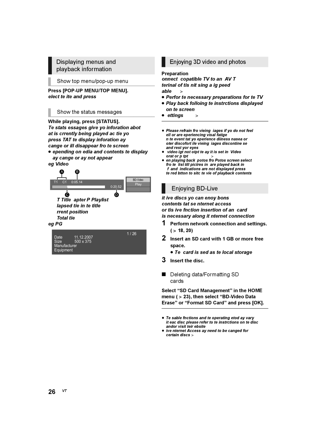 Panasonic SC-BTT560 SC-BTT500 SC-BTT460 SC-BTT400 Displaying menus and playback information, Enjoying 3D video and photos 