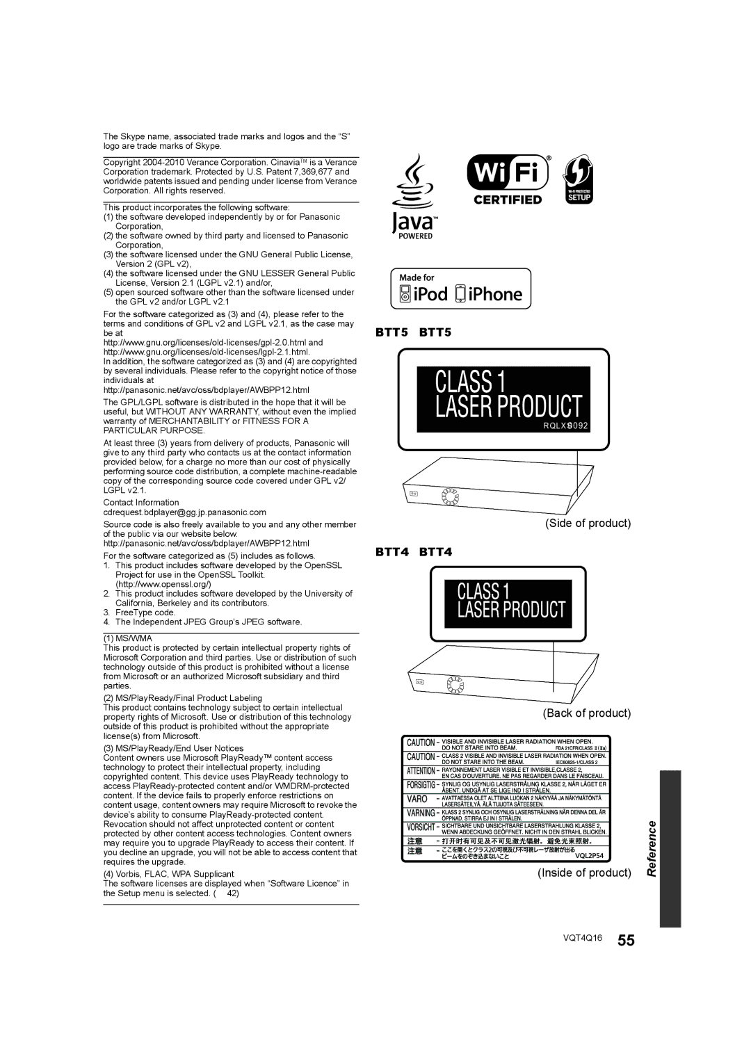 Panasonic SC-BTT560 SC-BTT500 SC-BTT460 SC-BTT400 manual BTT560 BTT500 BTT460 BTT400, Side of product Back of product 