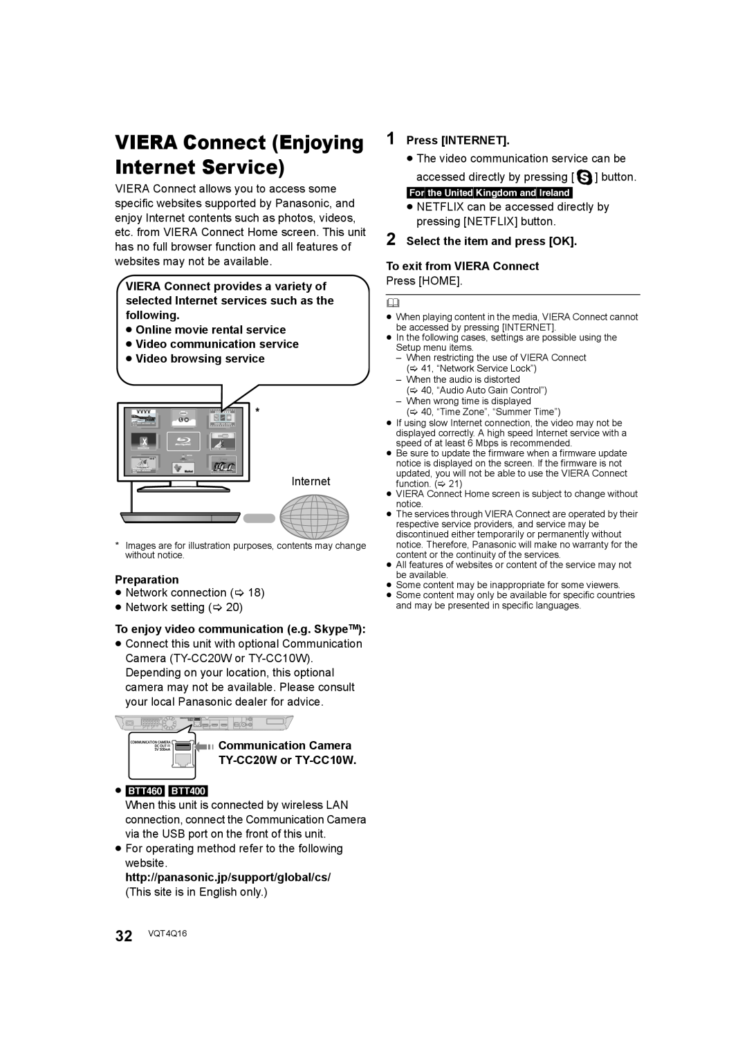 Panasonic SC-BTT560 SC-BTT500 SC-BTT460 SC-BTT400 manual VIERA Connect Enjoying Internet Service 