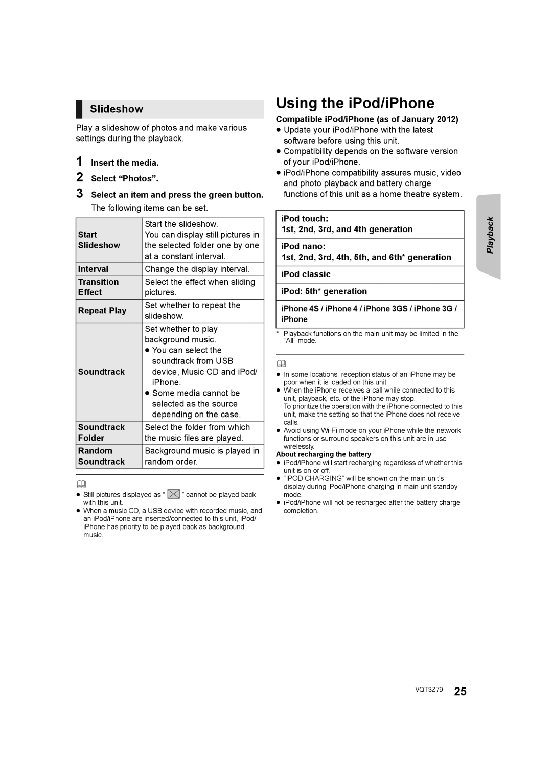 Panasonic SC-BTT490, SC-BTT583, SC-BTT790 operating instructions Using the iPod/iPhone, Slideshow 