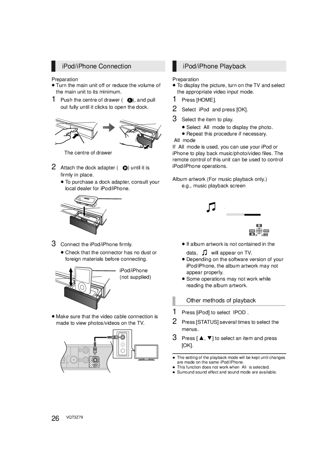 Panasonic SC-BTT790, SC-BTT583, SC-BTT490 operating instructions IPod/iPhone Connection, IPod/iPhone Playback 