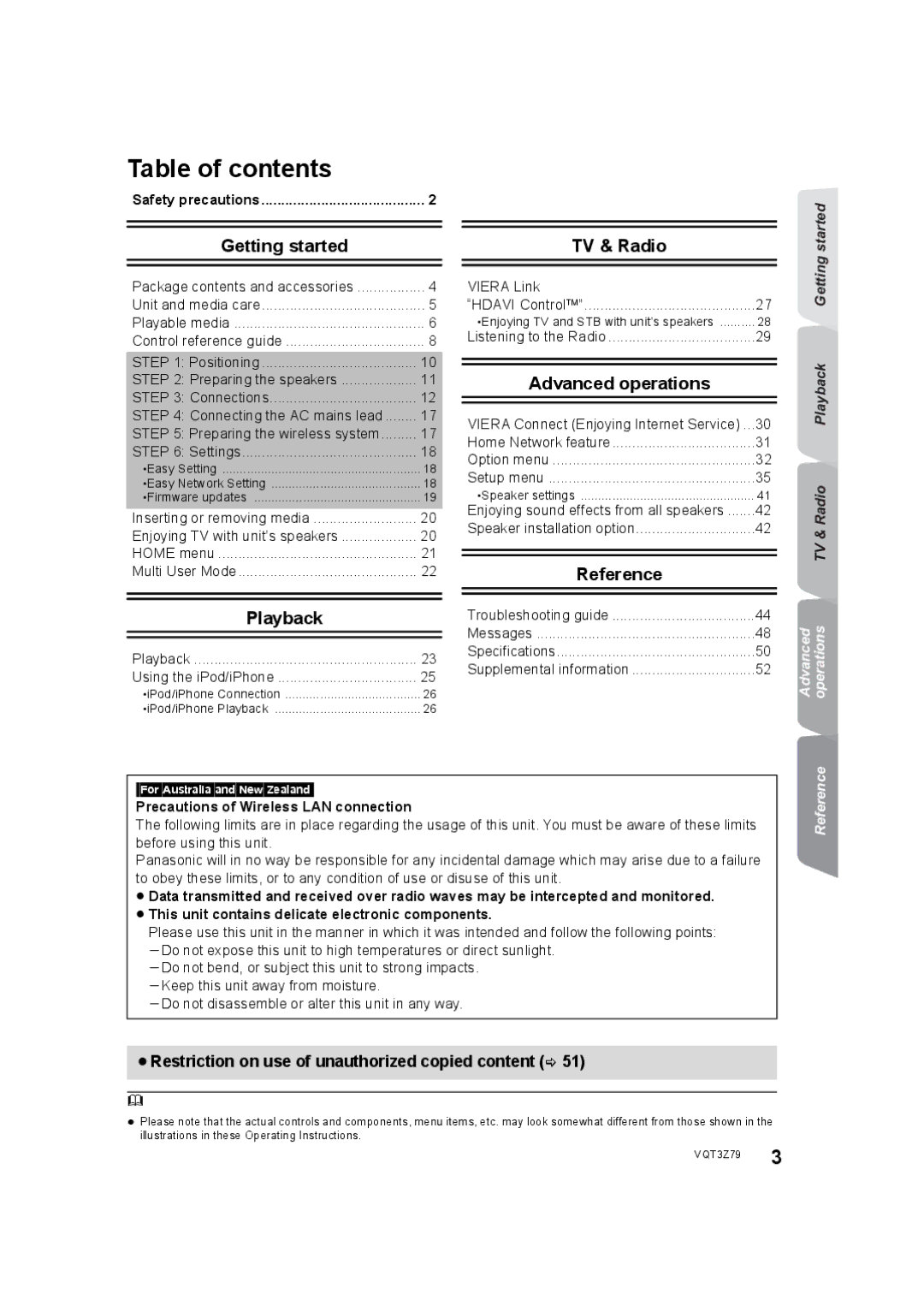 Panasonic SC-BTT583, SC-BTT490, SC-BTT790 operating instructions Table of contents 