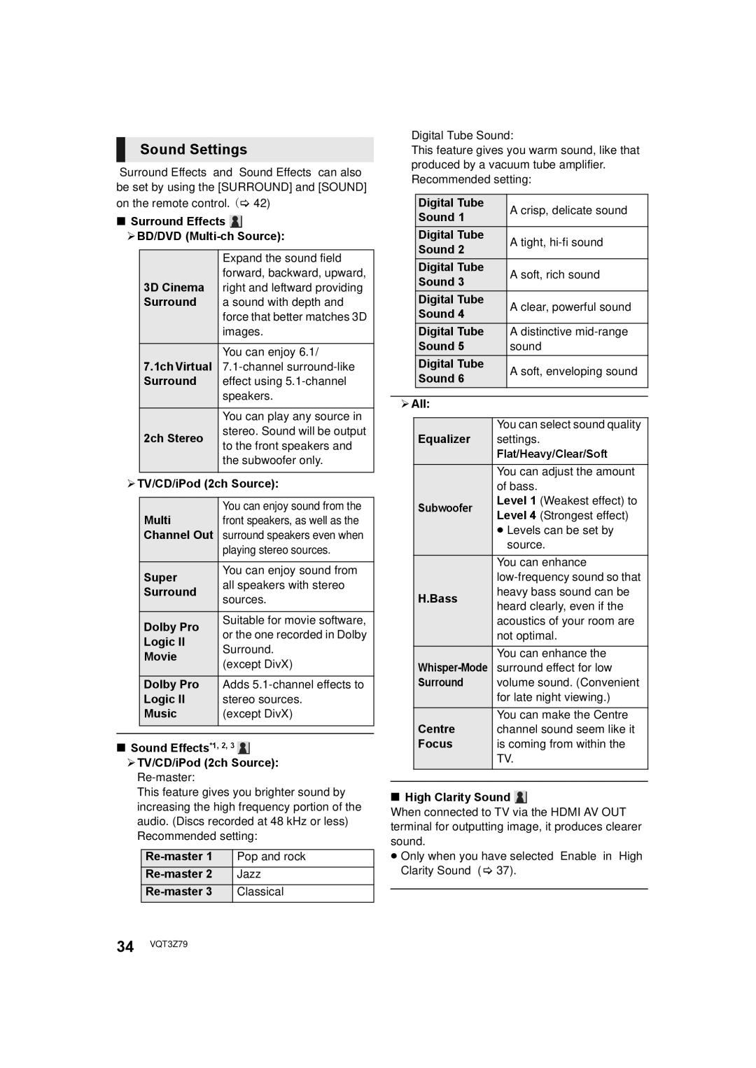 Panasonic SC-BTT490, SC-BTT583, SC-BTT790 operating instructions Sound Settings 