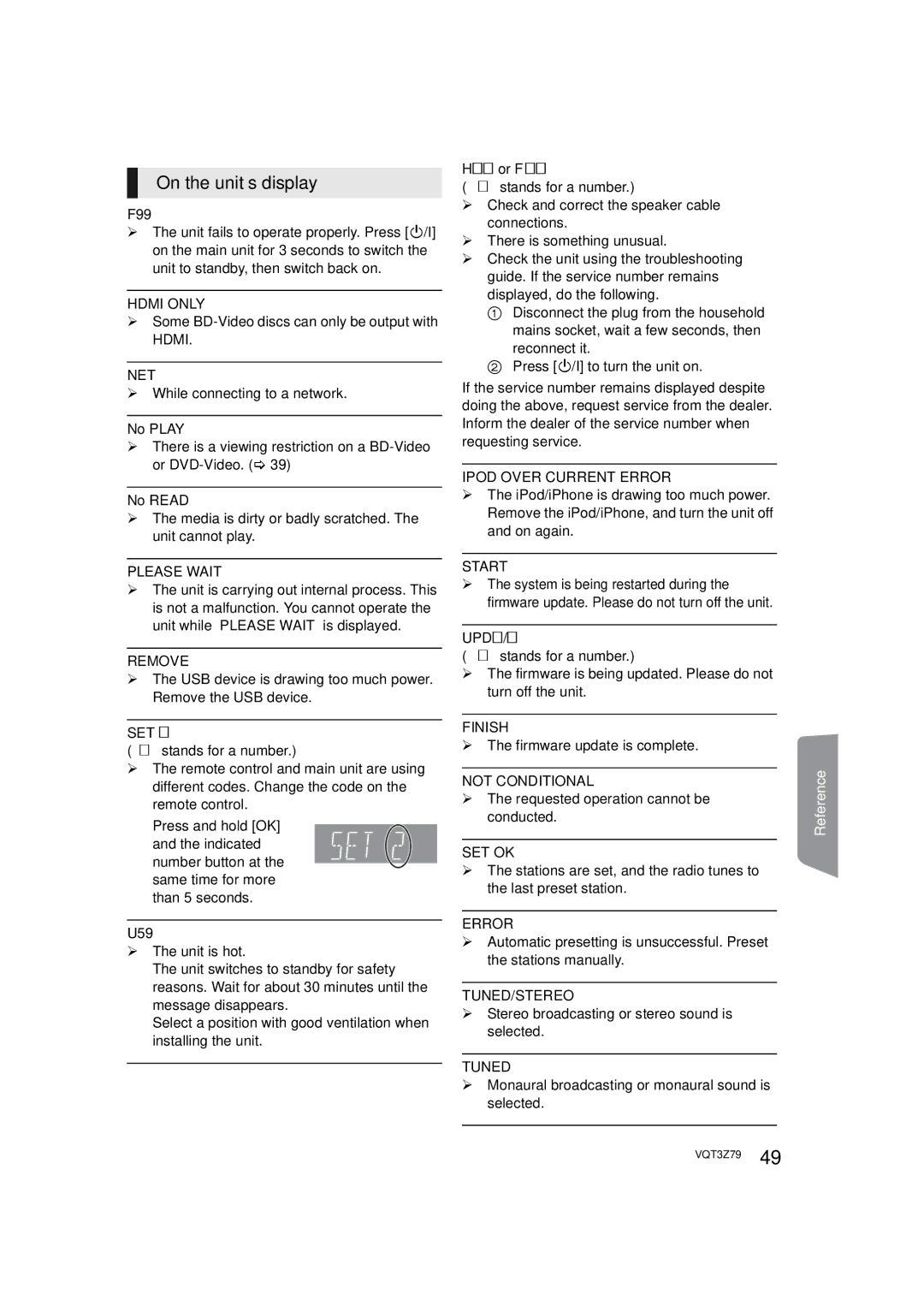 Panasonic SC-BTT490, SC-BTT583, SC-BTT790 operating instructions On the unit’s display 