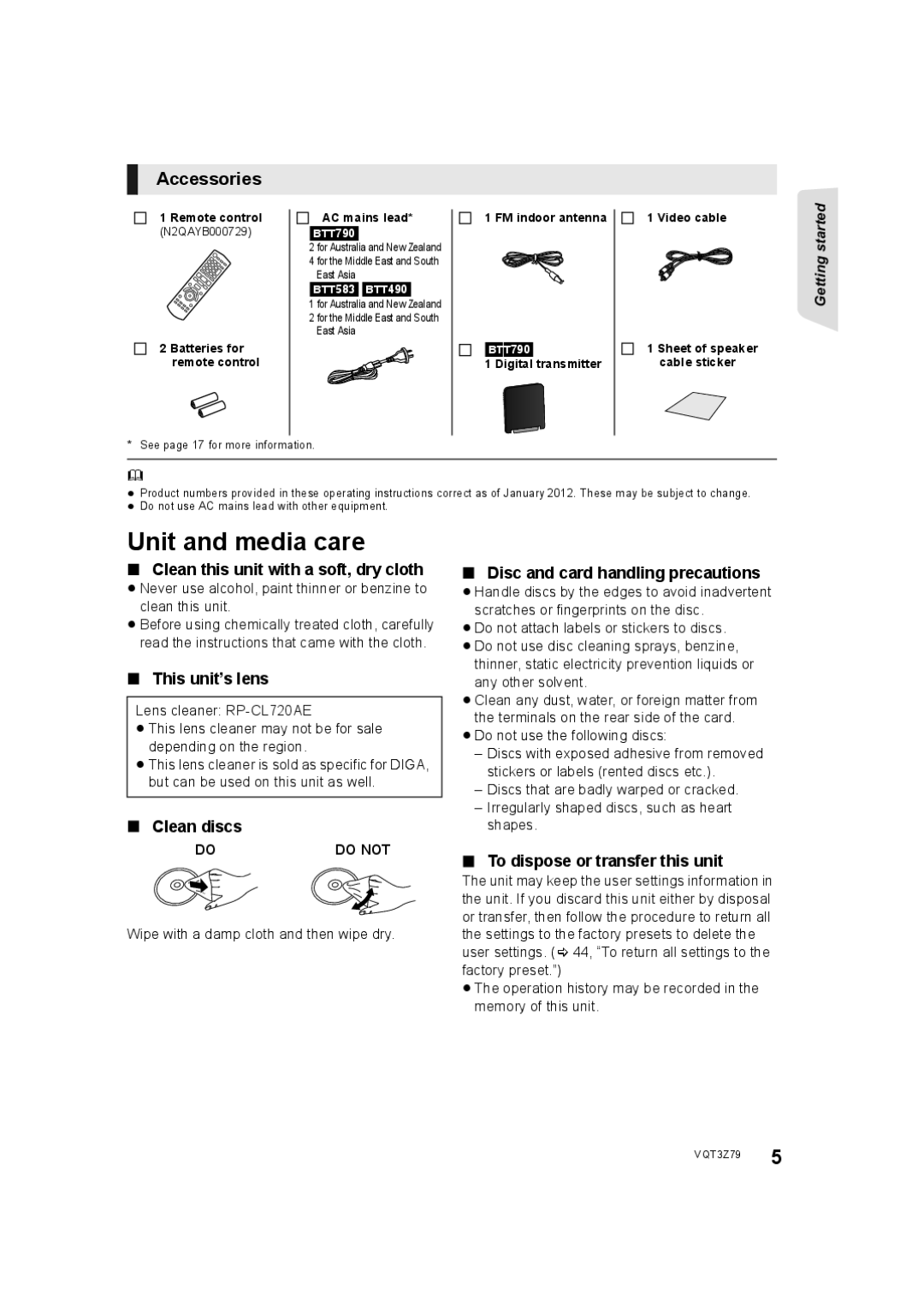 Panasonic SC-BTT790, SC-BTT583, SC-BTT490 operating instructions Unit and media care, Accessories 