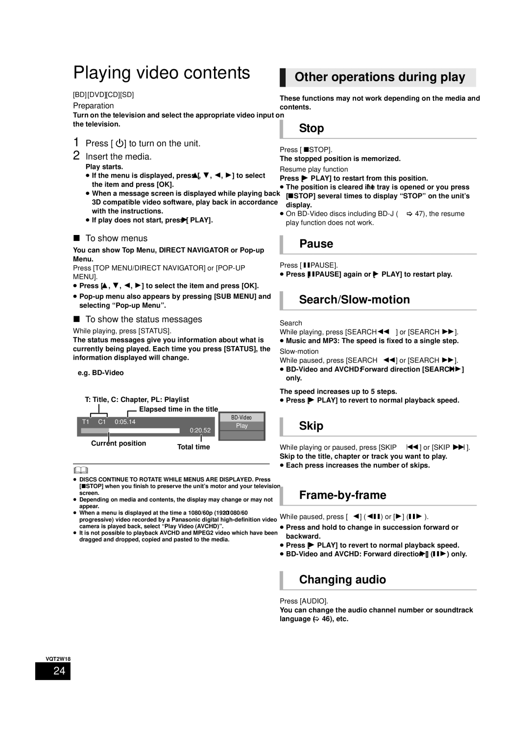 Panasonic SC-BTT750 warranty Playing video contents 